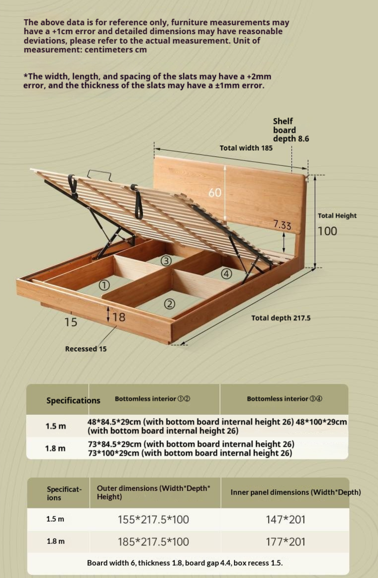Cherry Solid Wood Modern Minimalist Storage Box Bed with Suspension Design