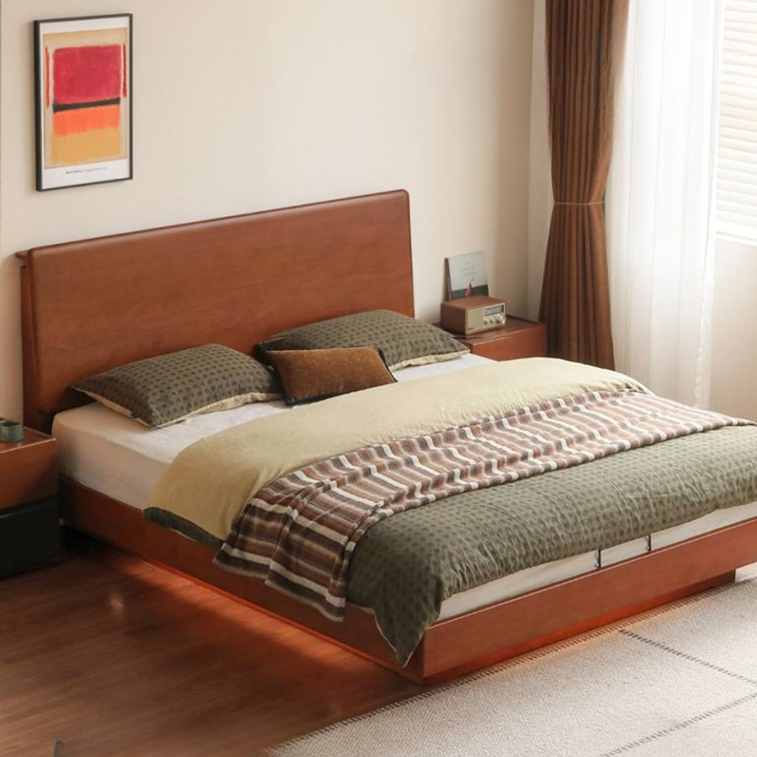 Poplar Solid Wood Suspended Luminous Box Bed