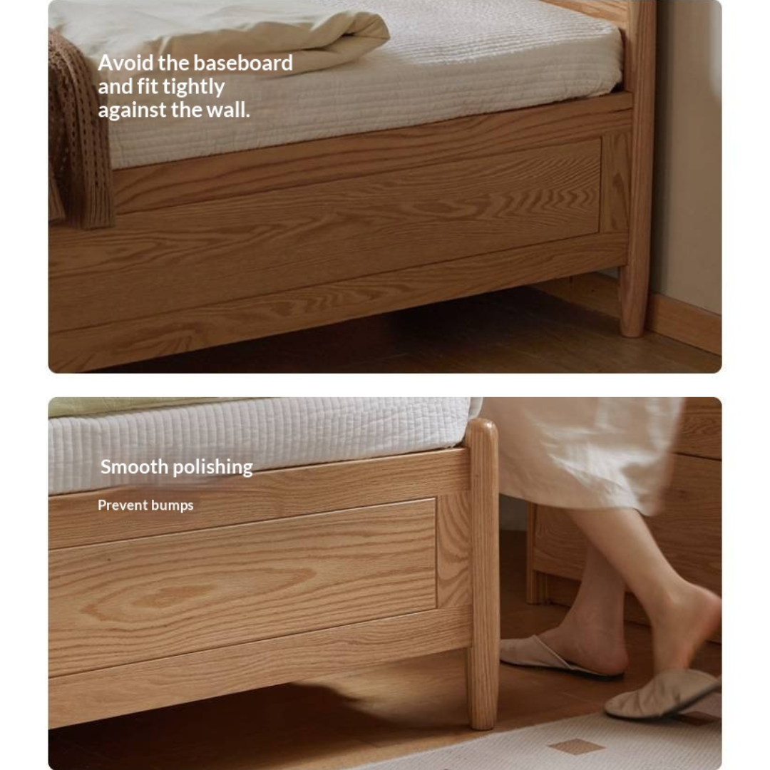 Oak Solid Wood Box Bed, Modern Minimalist