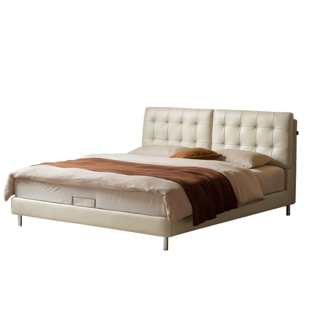 Genuine Leather Bed in Light Luxury Style