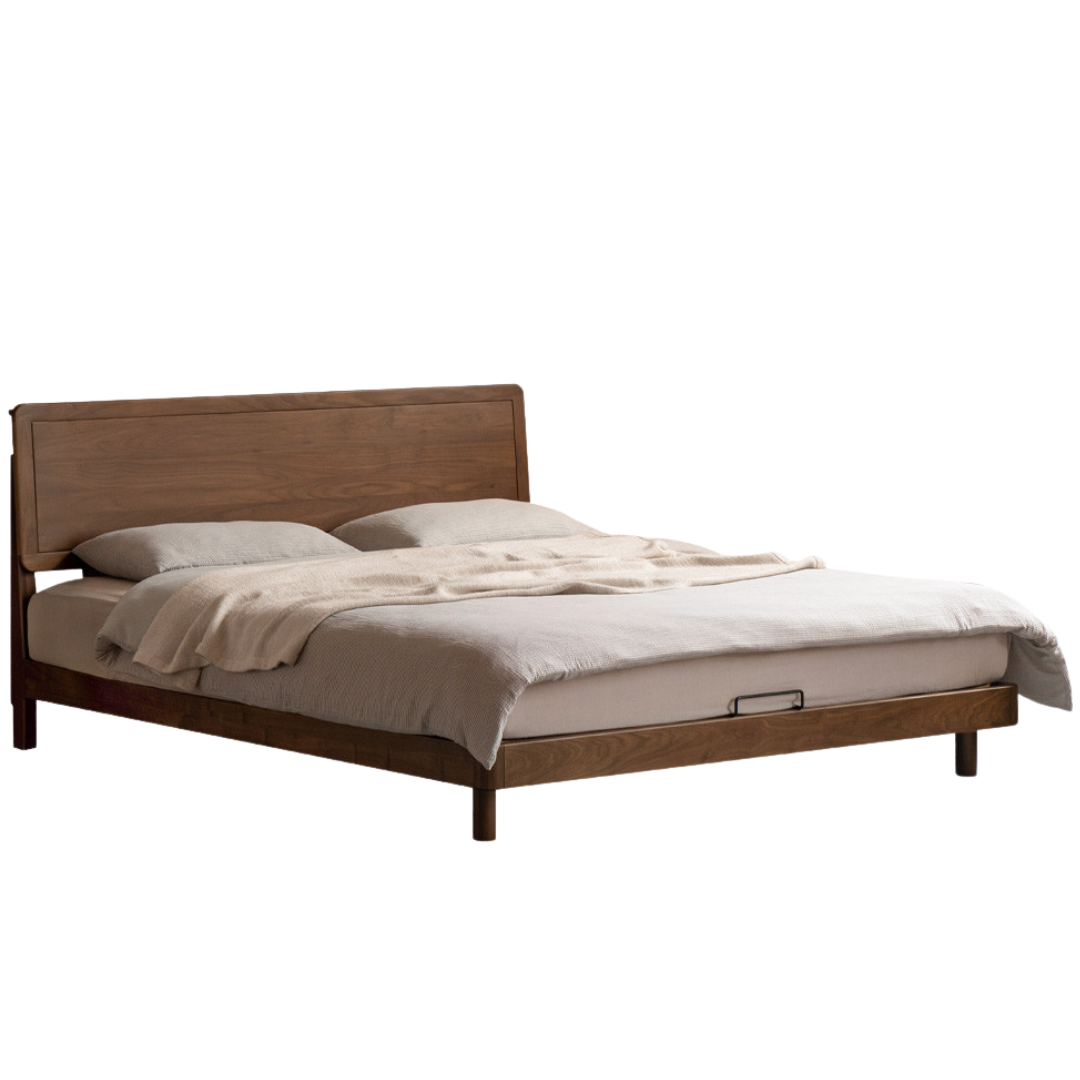 Black Walnut Solid Wood Bed — Modern Minimalist Large Slab Bed