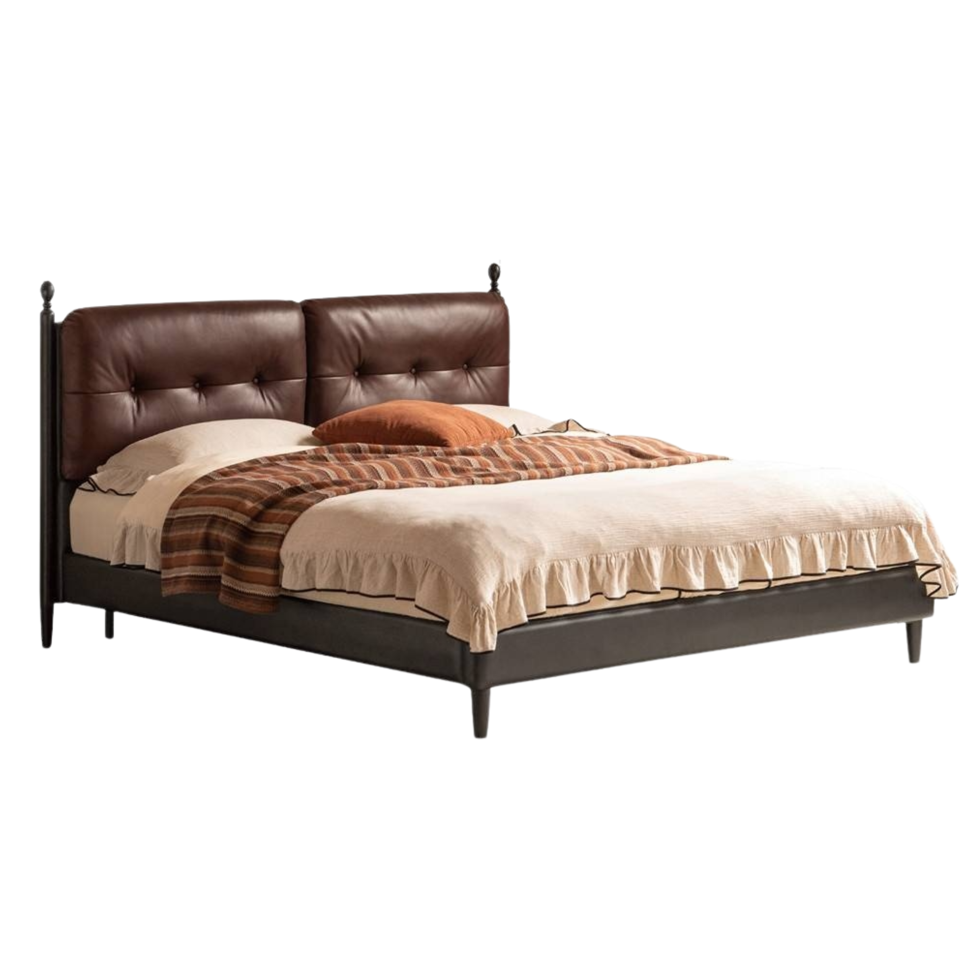 Leather Soft Bed French Retro Style