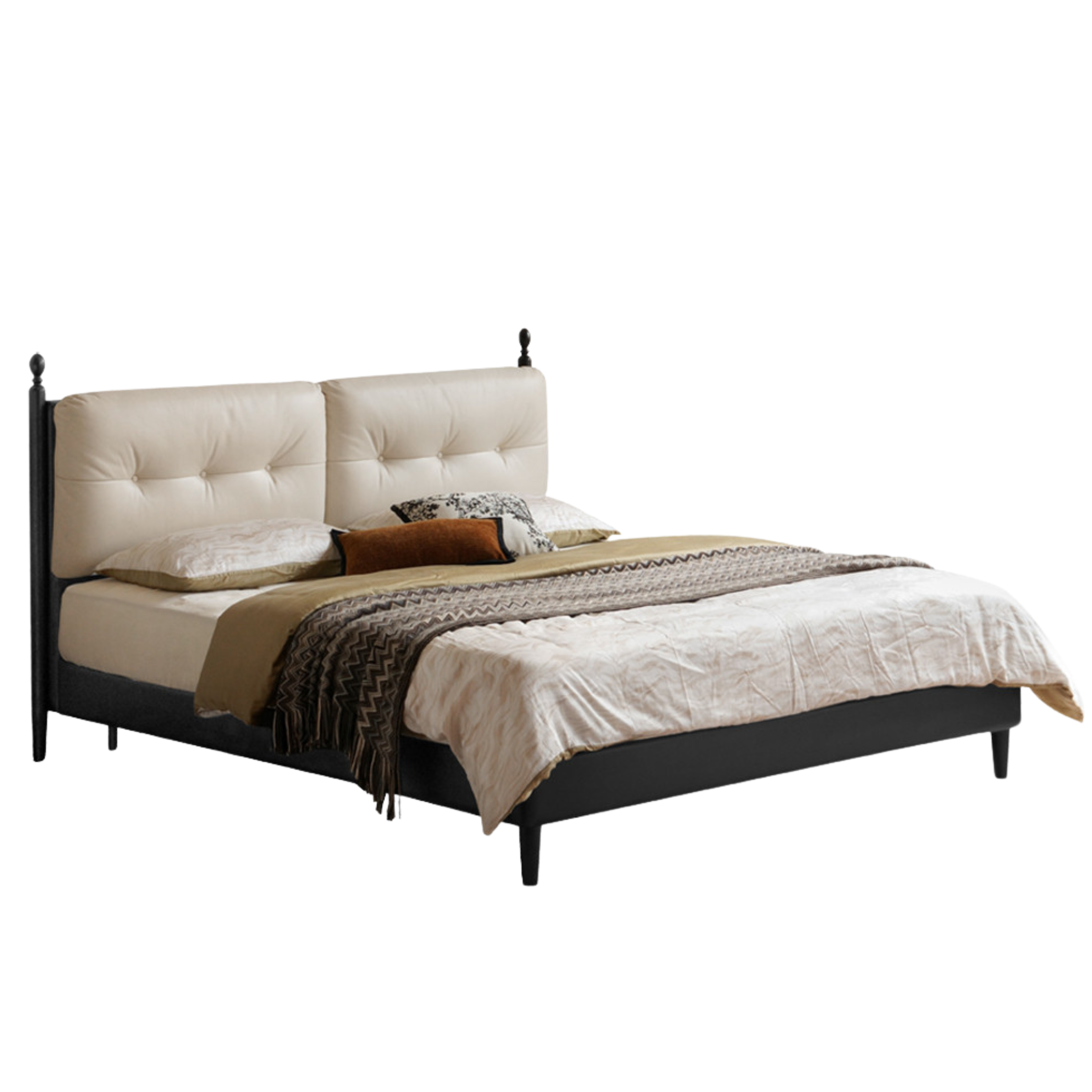 Leather Soft Bed French Retro Style