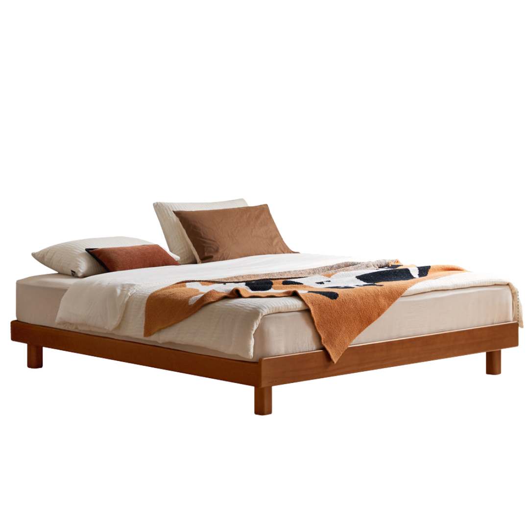 Poplar Solid Wood Platform Bed, Headboard-Free Bed