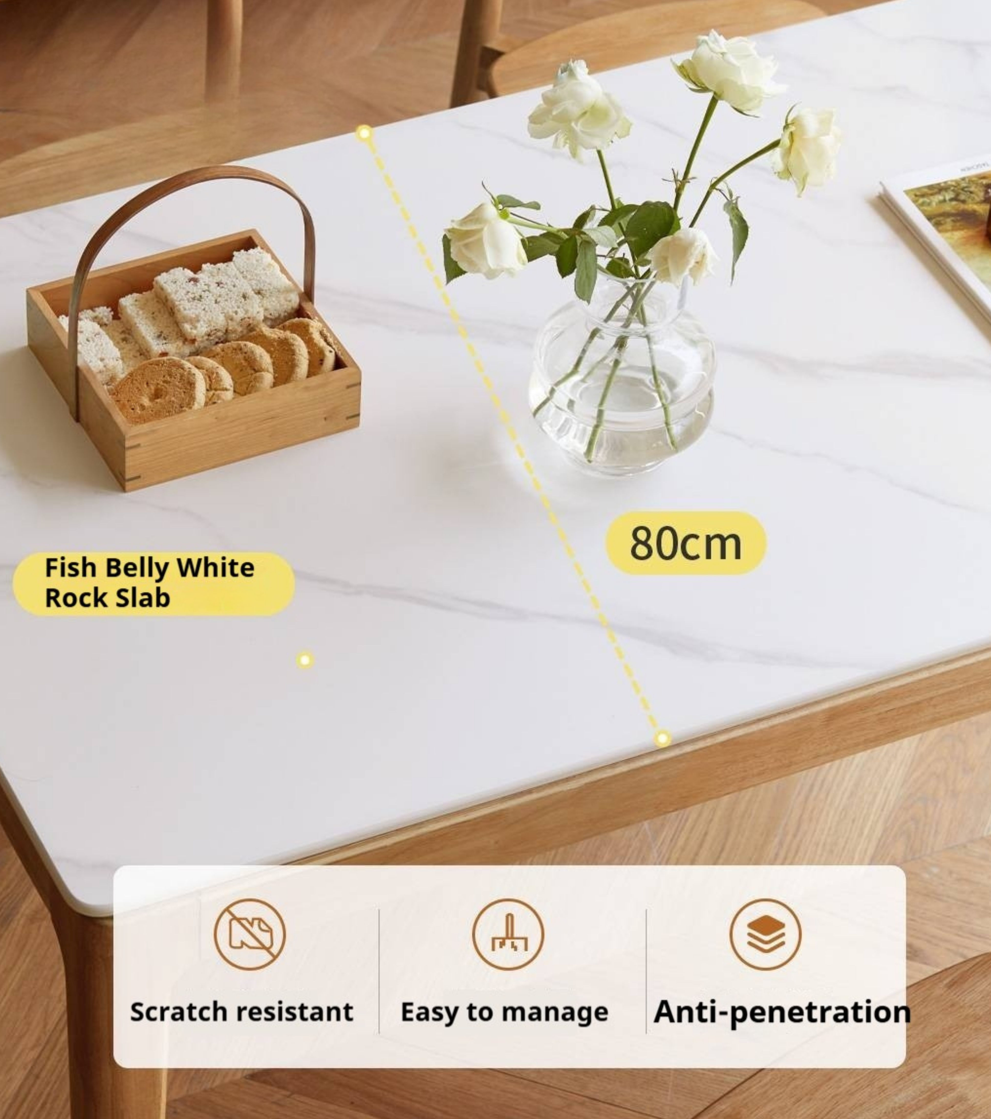 Solid RubberWood Rock Plate Modern Dining Table