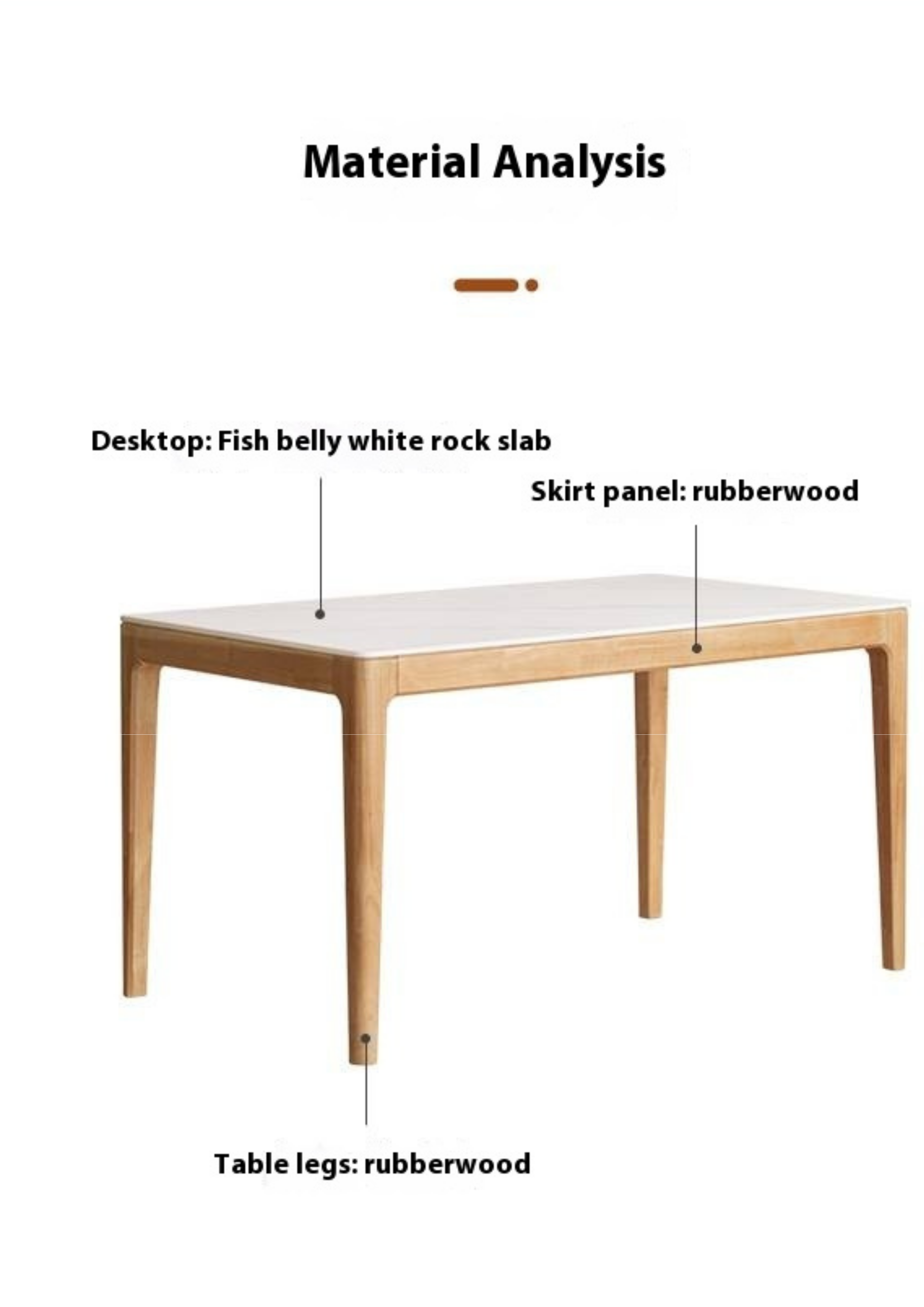 Solid RubberWood Rock Plate Modern Dining Table