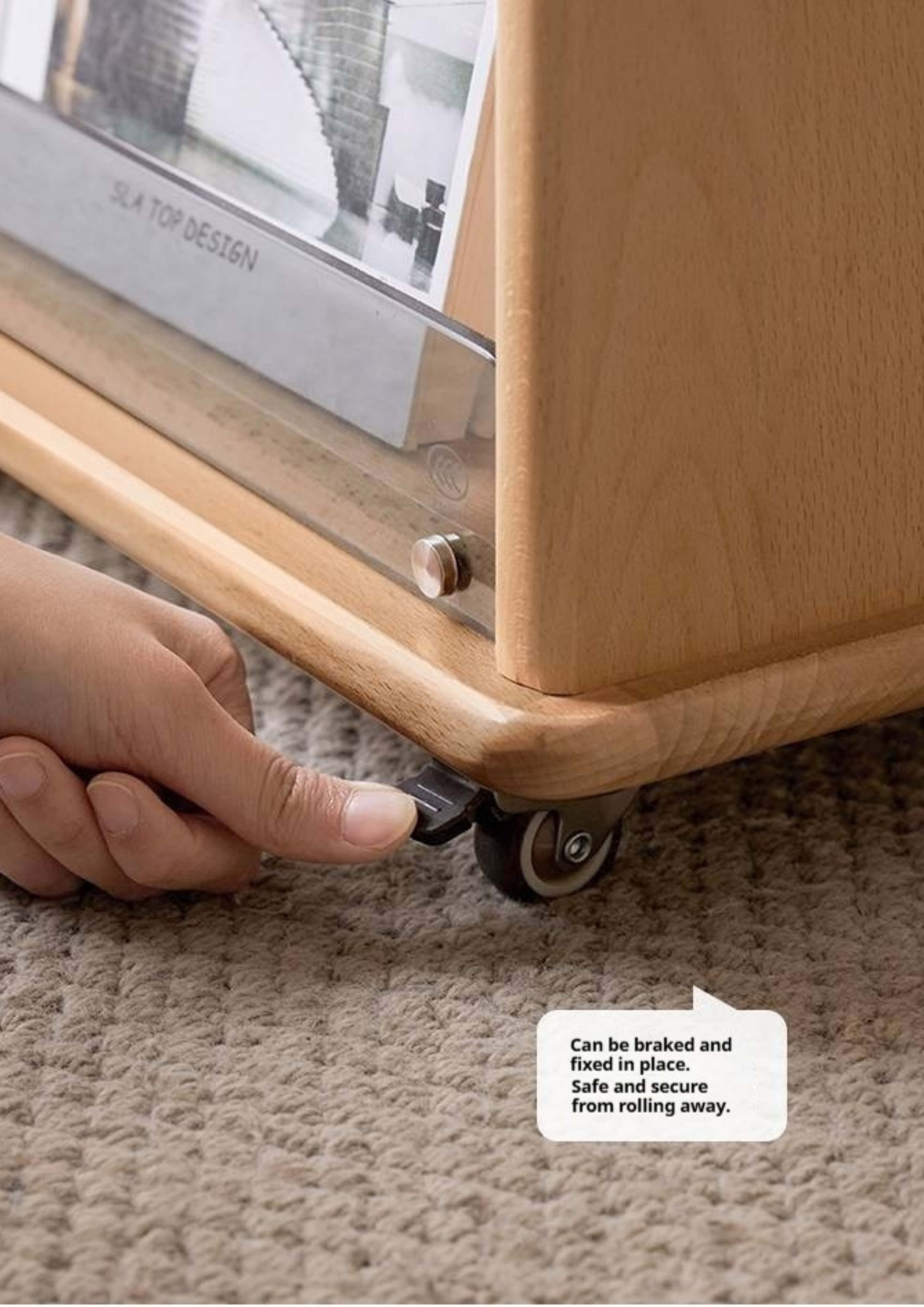 Beech Solid Wood Floor Movable Rack Side Cabinet