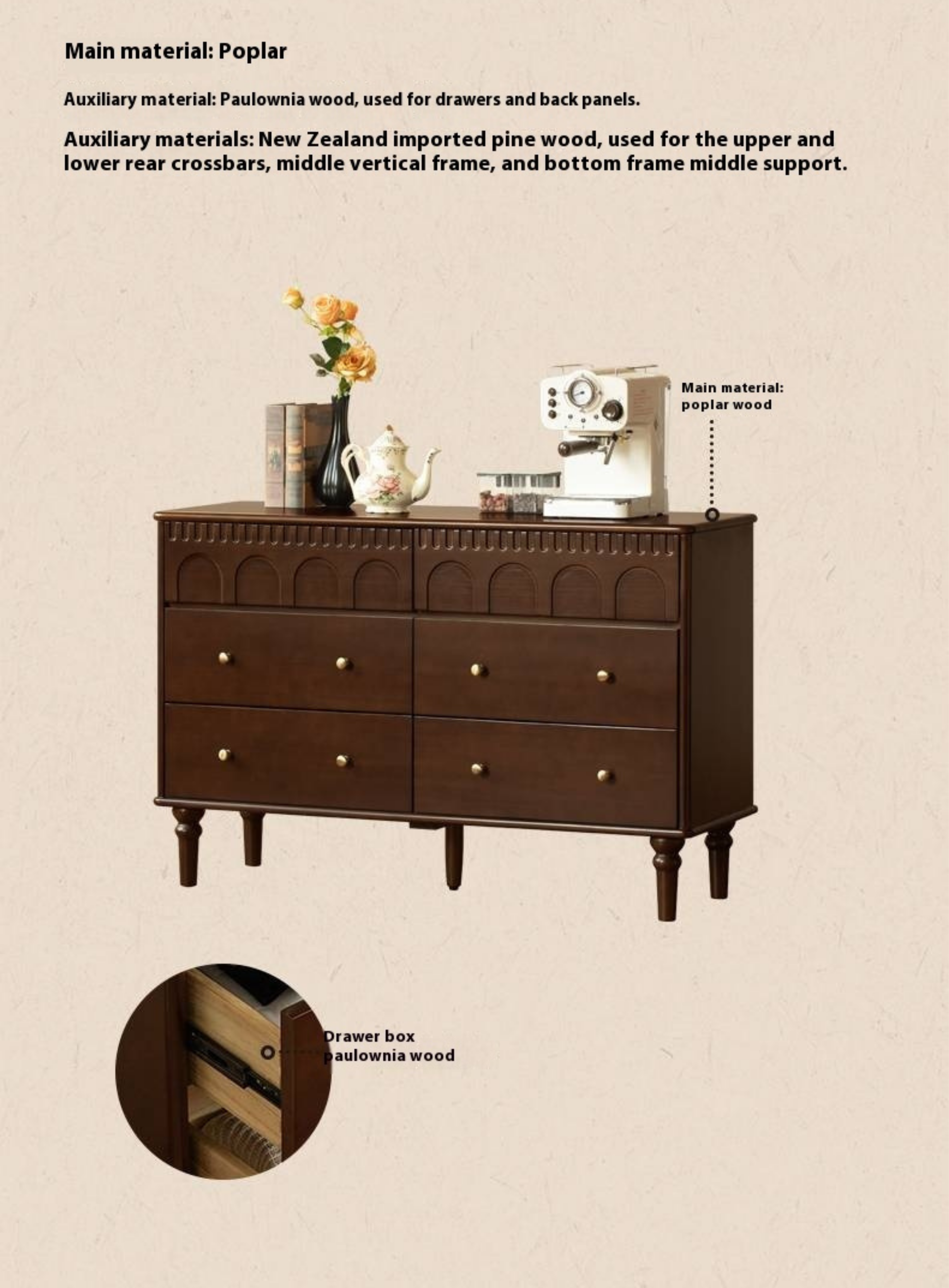 Poplar Solid Wood Retro Style Bucket Cabinet