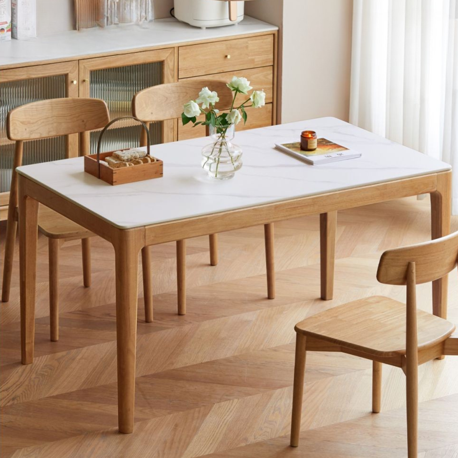 Solid RubberWood Rock Plate Modern Dining Table