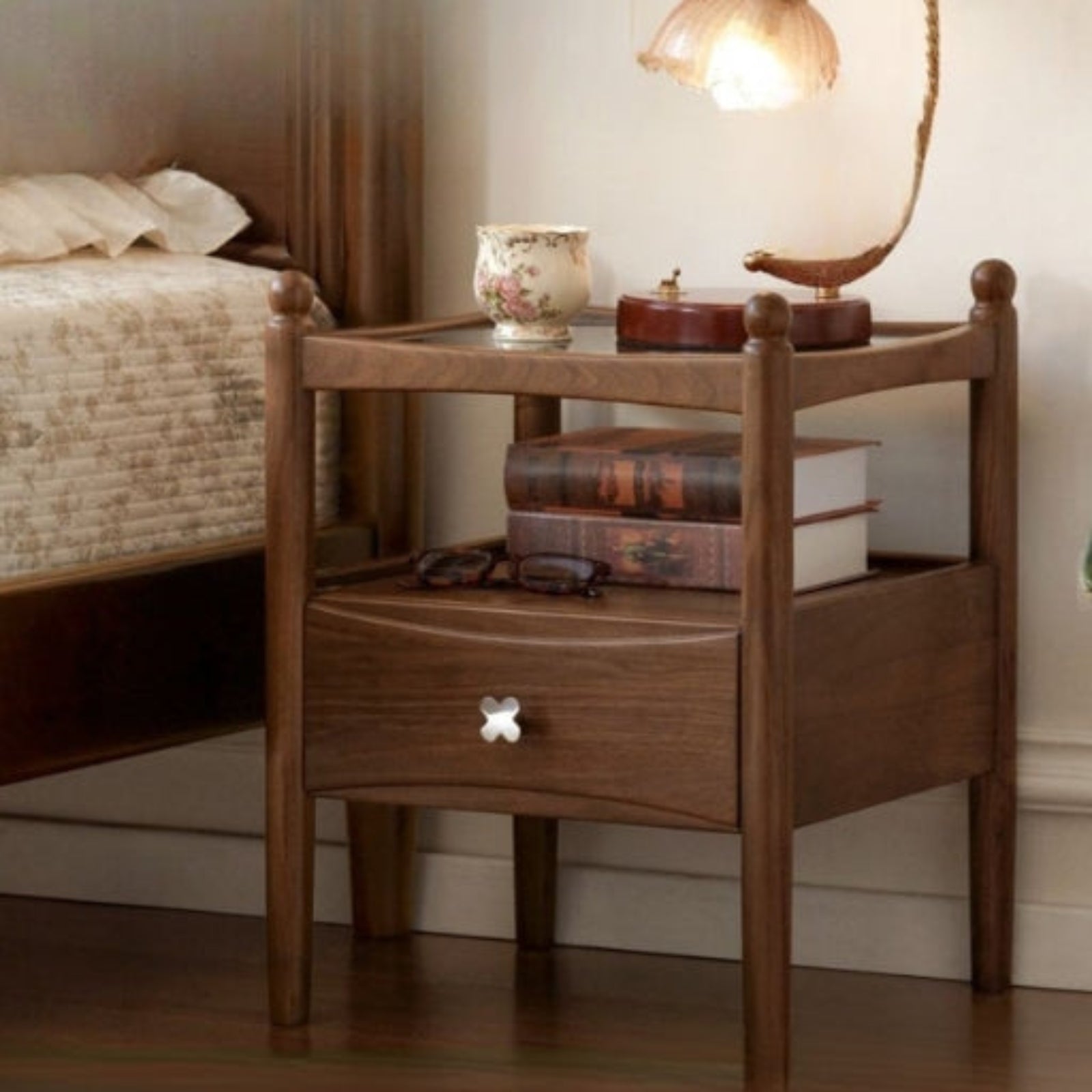 Black Walnut Solid Wood Italian Light Luxury Nightstand