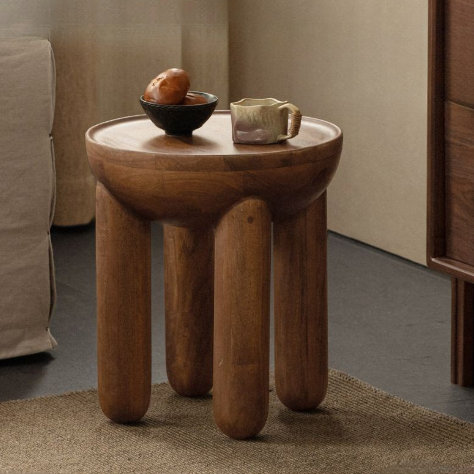 Mango Solid Wood Wabi Sabi Round Side Table