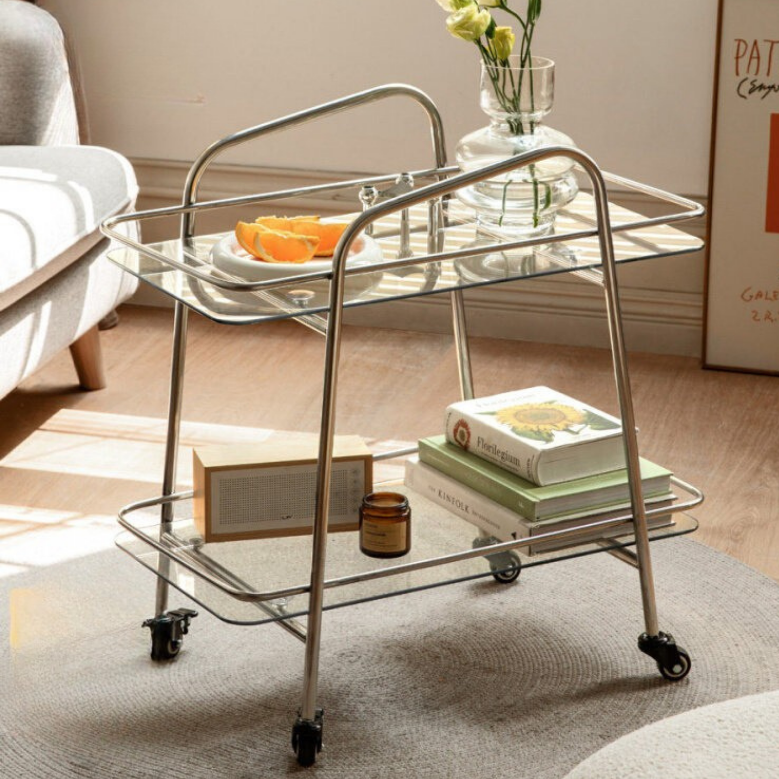 Mobile Storage Rack, Glass Dining Cart