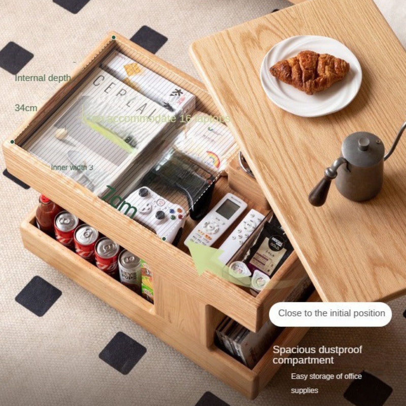 Oak, Cherry, Black Walnut, Ash Solid Wood Rotating Mobile Side Table