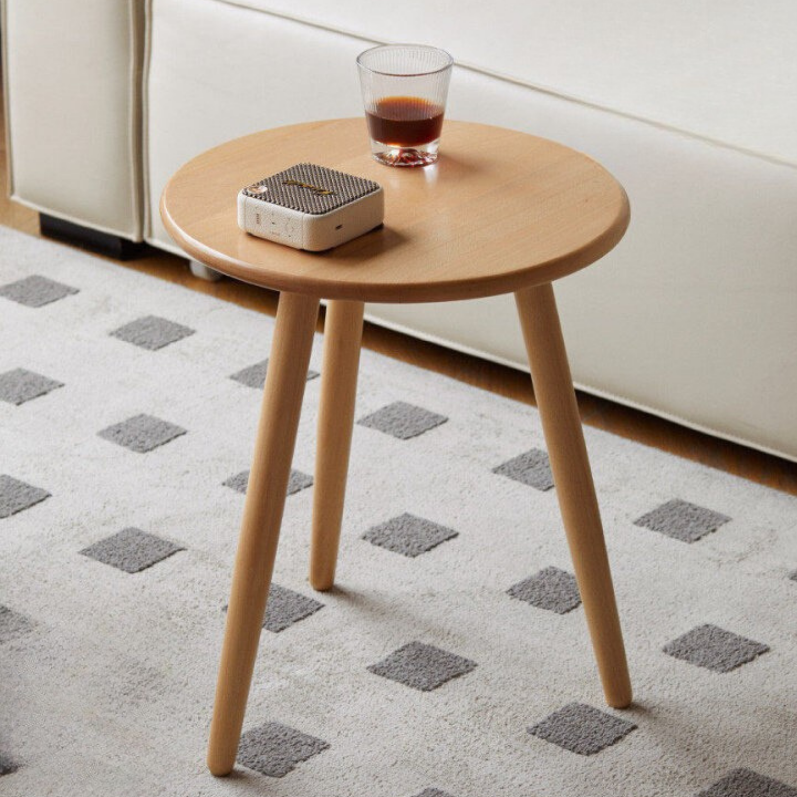 Beech, Rubberwood Solid Wood Small Round Side Table