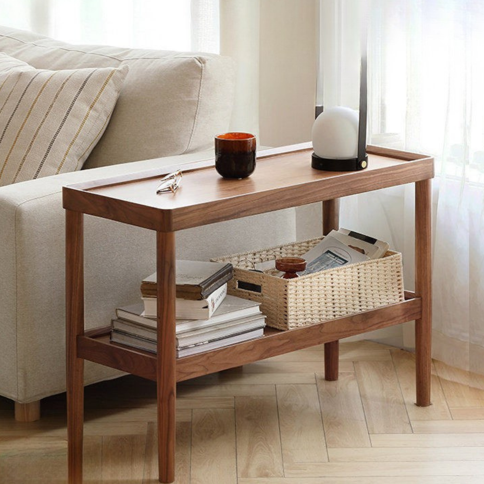 Black Walnut Solid Wood Narrow Double Layer Side Table