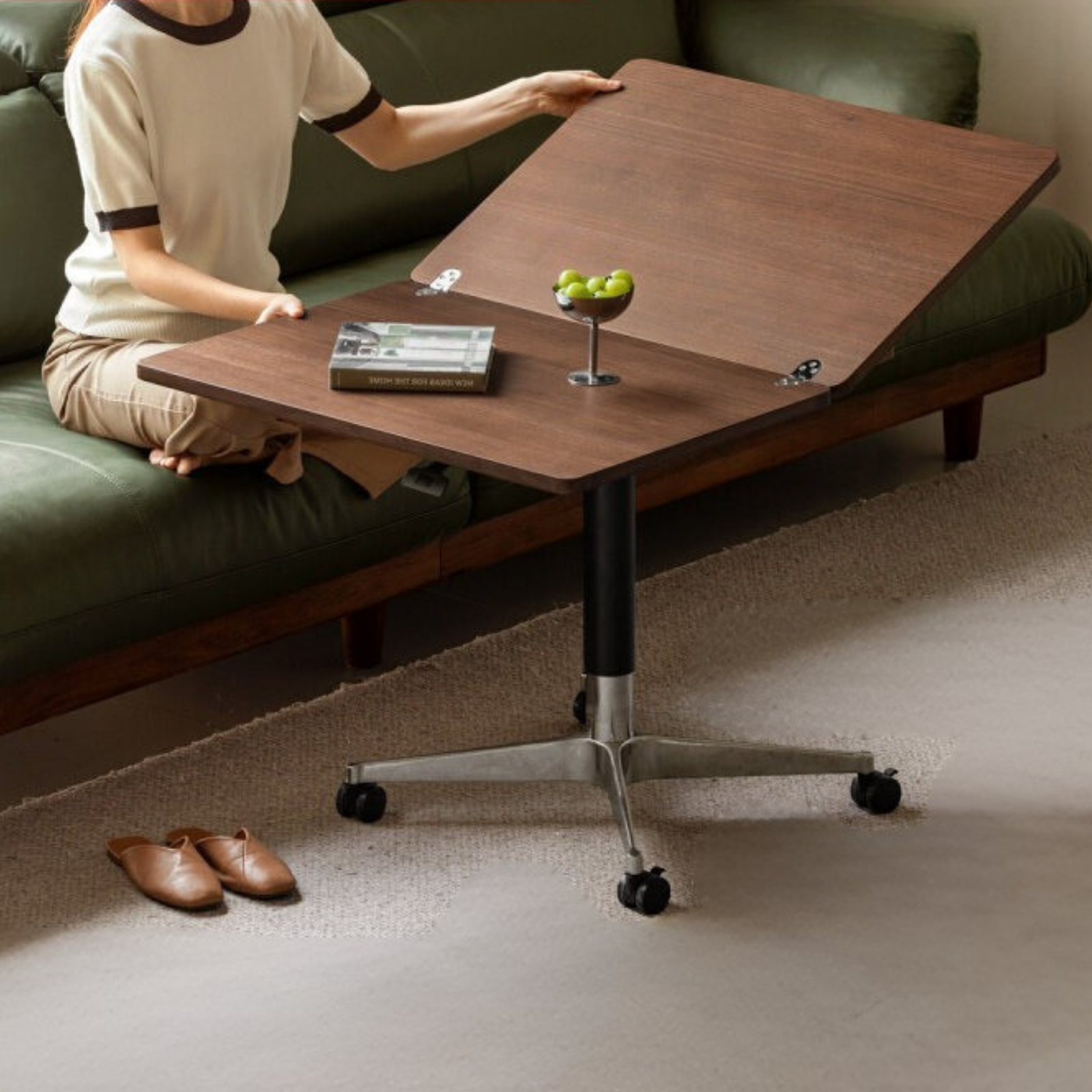 Black Walnut, Oak Solid Wood Foldable Coffee Table, Adjustable Rectangular Table
