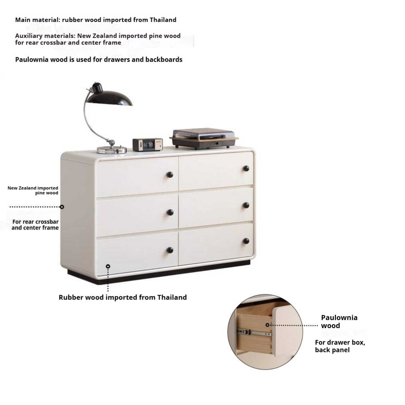 Solid Rubberwood Modern Drawer Chest