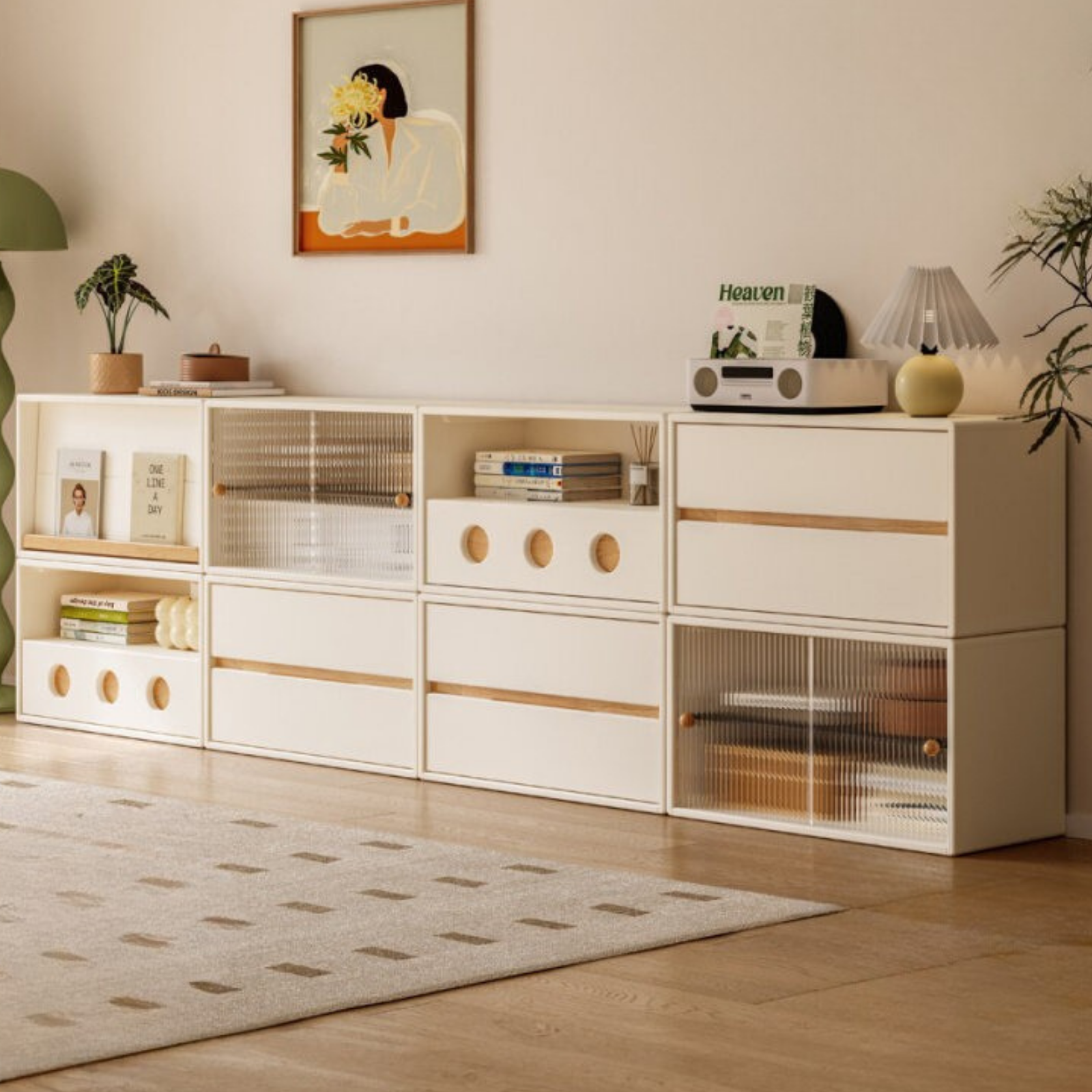 Solid RubberWood Module Combination TV Stand.