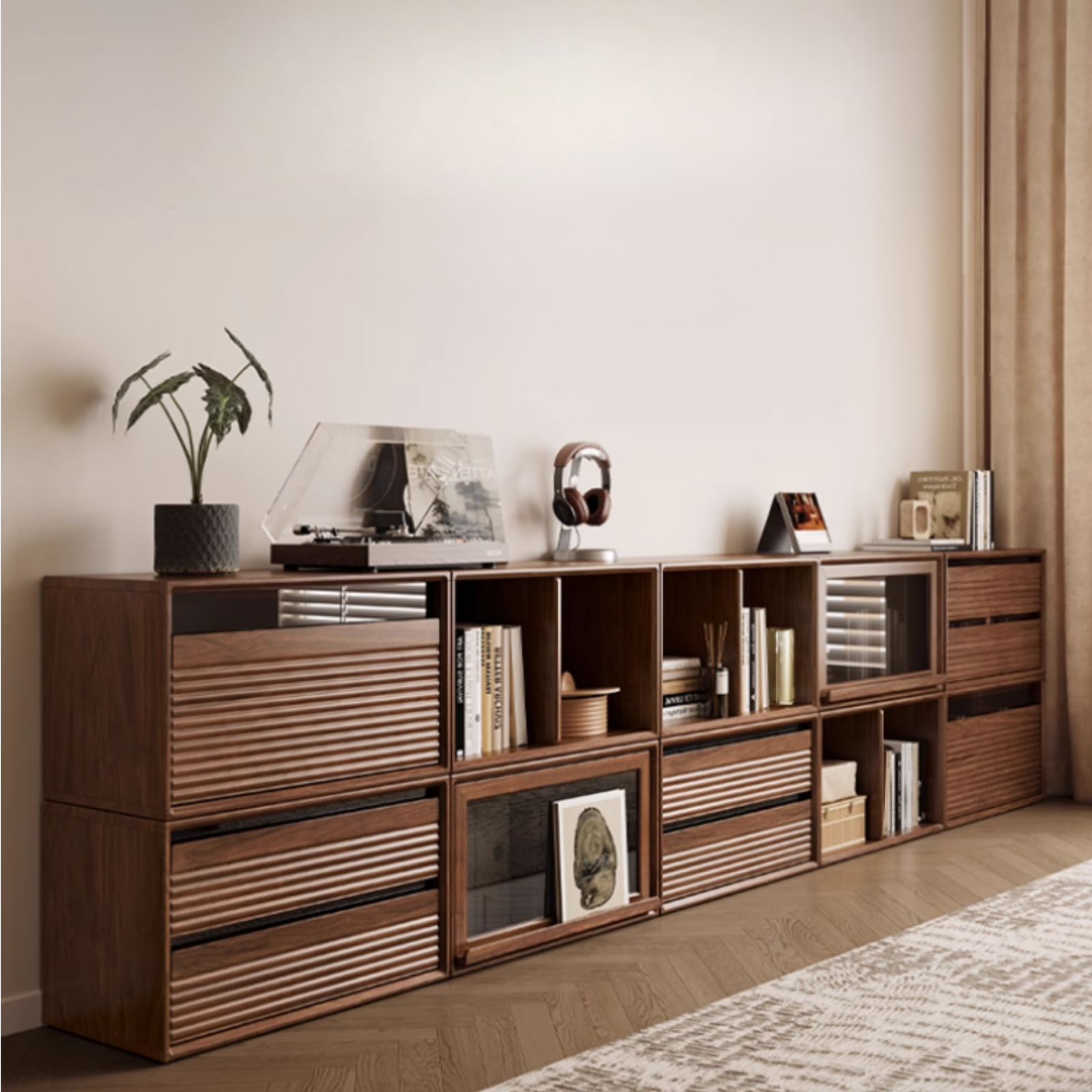 Black Walnut Solid Wood Retro Modular Combination TV Stand