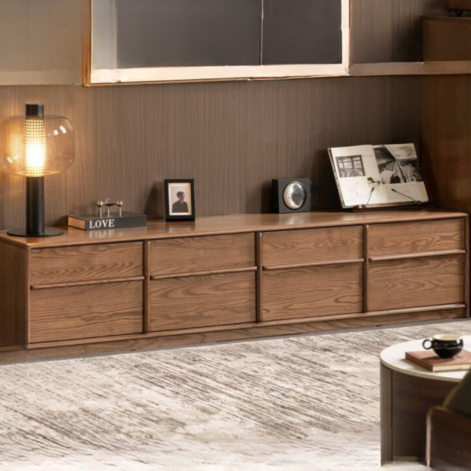 Ash Solid Wood Italian Luxury Floor-Standing TV Cabinet