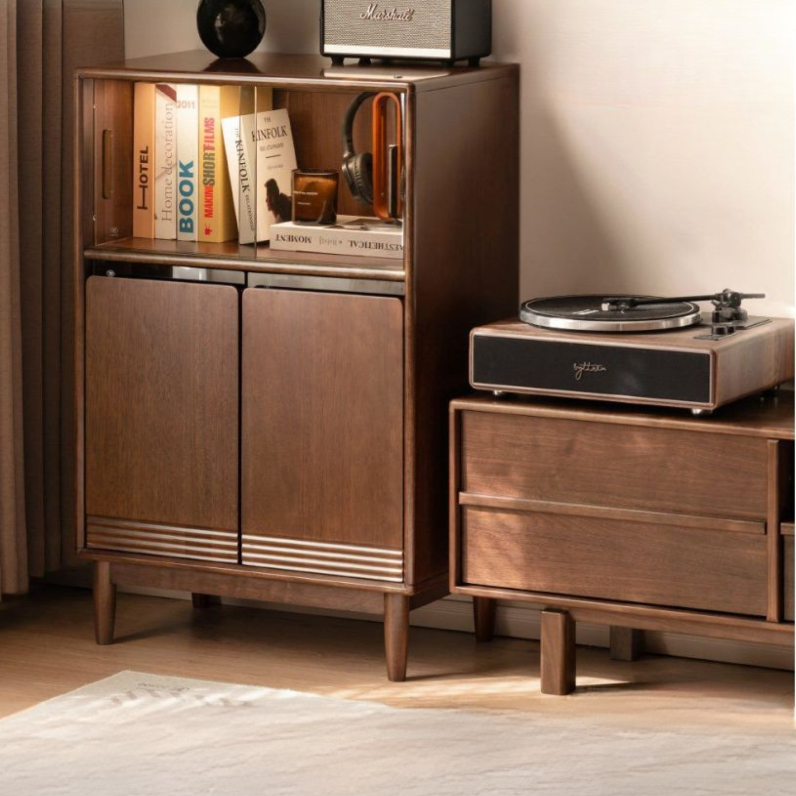 Solid Longan Hardwood Side Cabinet with Storage Space