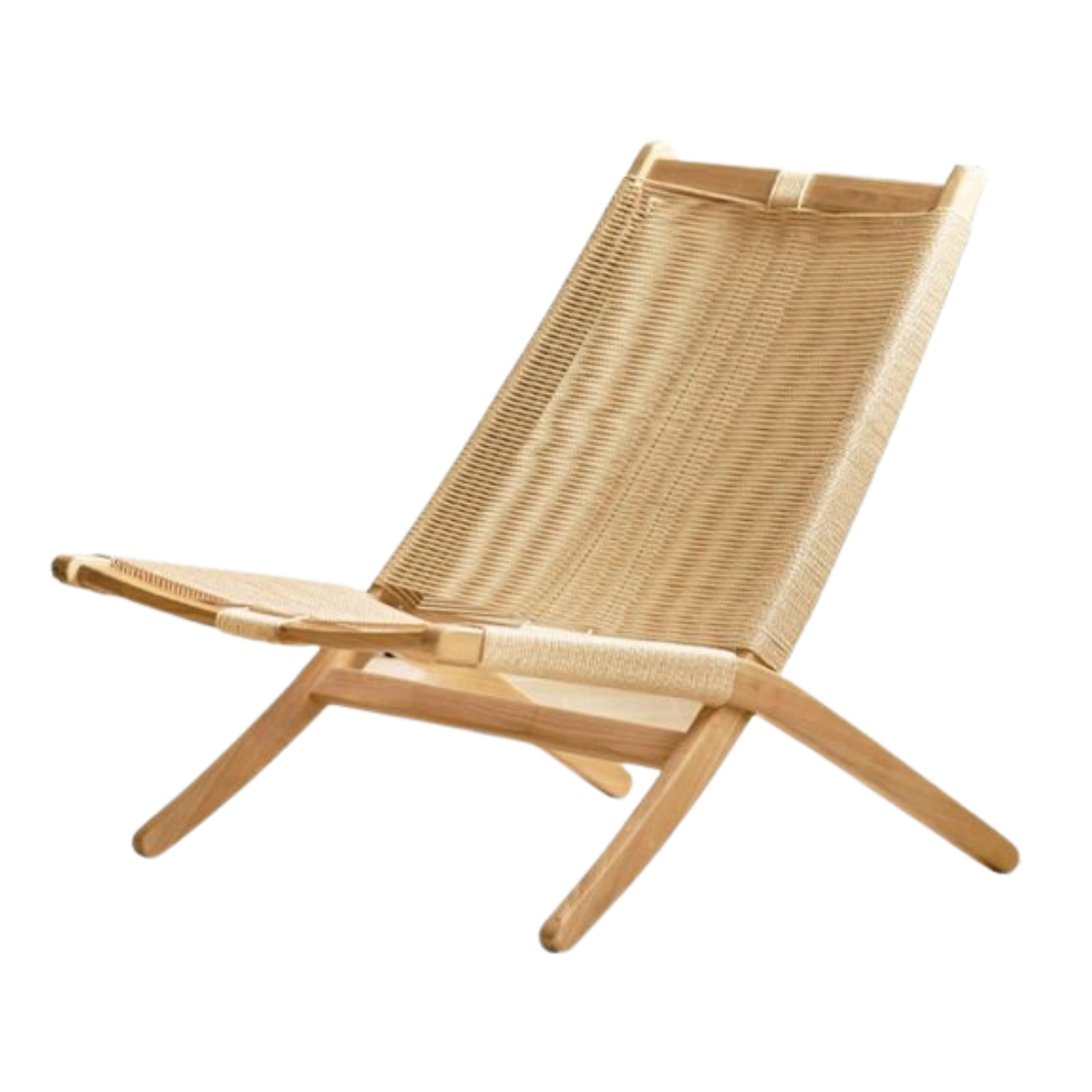 Oak Solid Wood Rope Weave Lounge Chair, Danish Mid Century Scandinavian Accent Chair