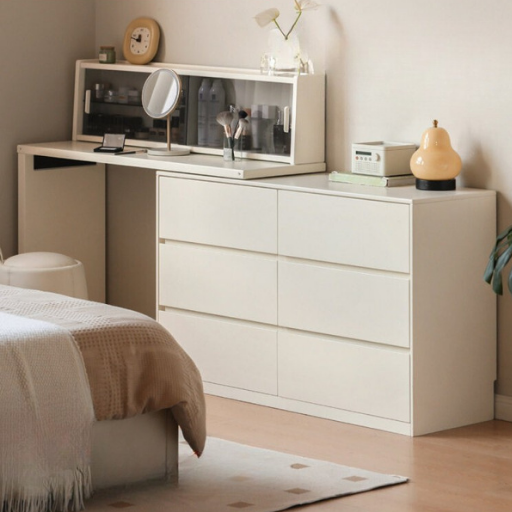 Solid Rubberwood Cream Style Vanity Table Integrated Drawer.