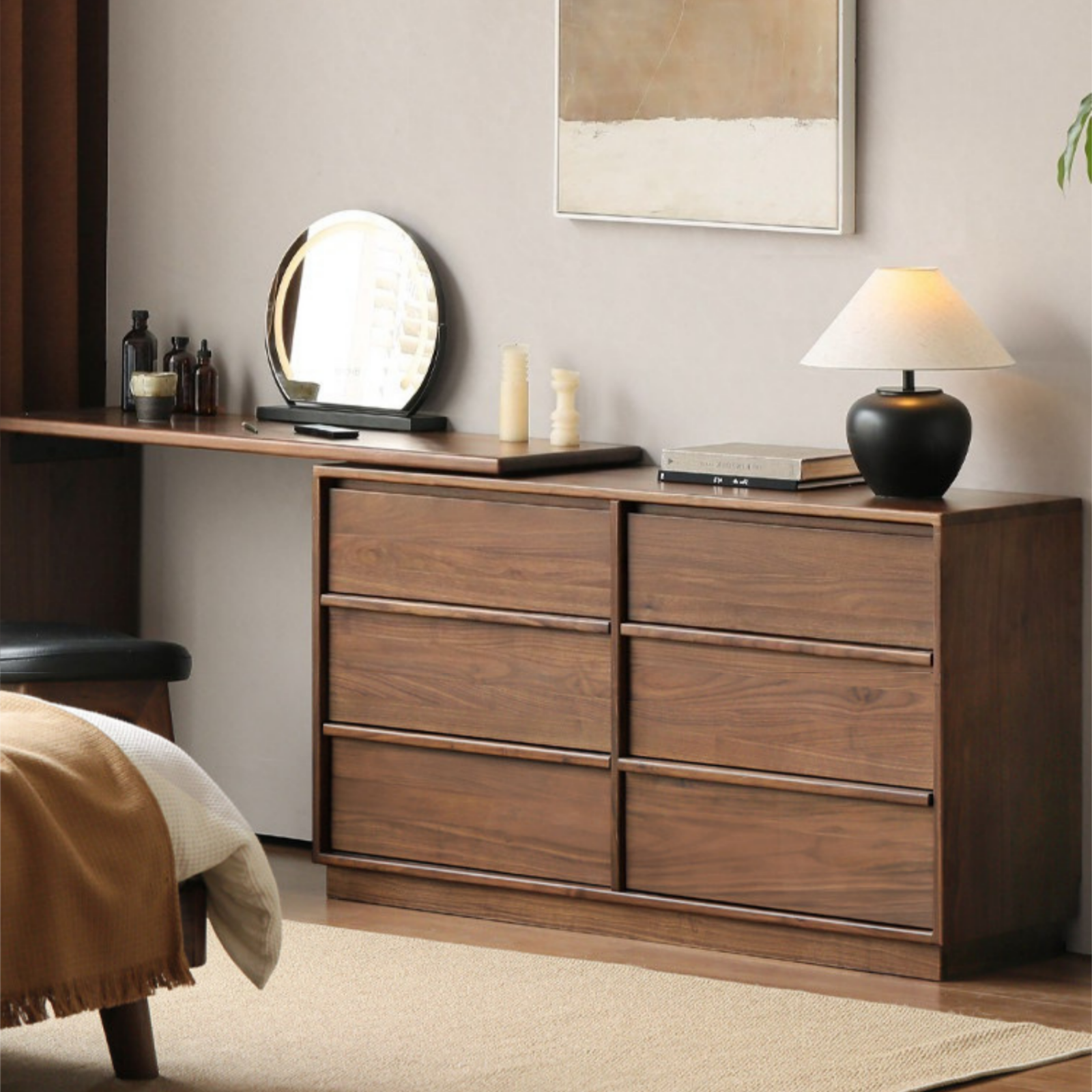 Black Walnut, Sandalwood Solid Wood Light Luxury Vanity Table.