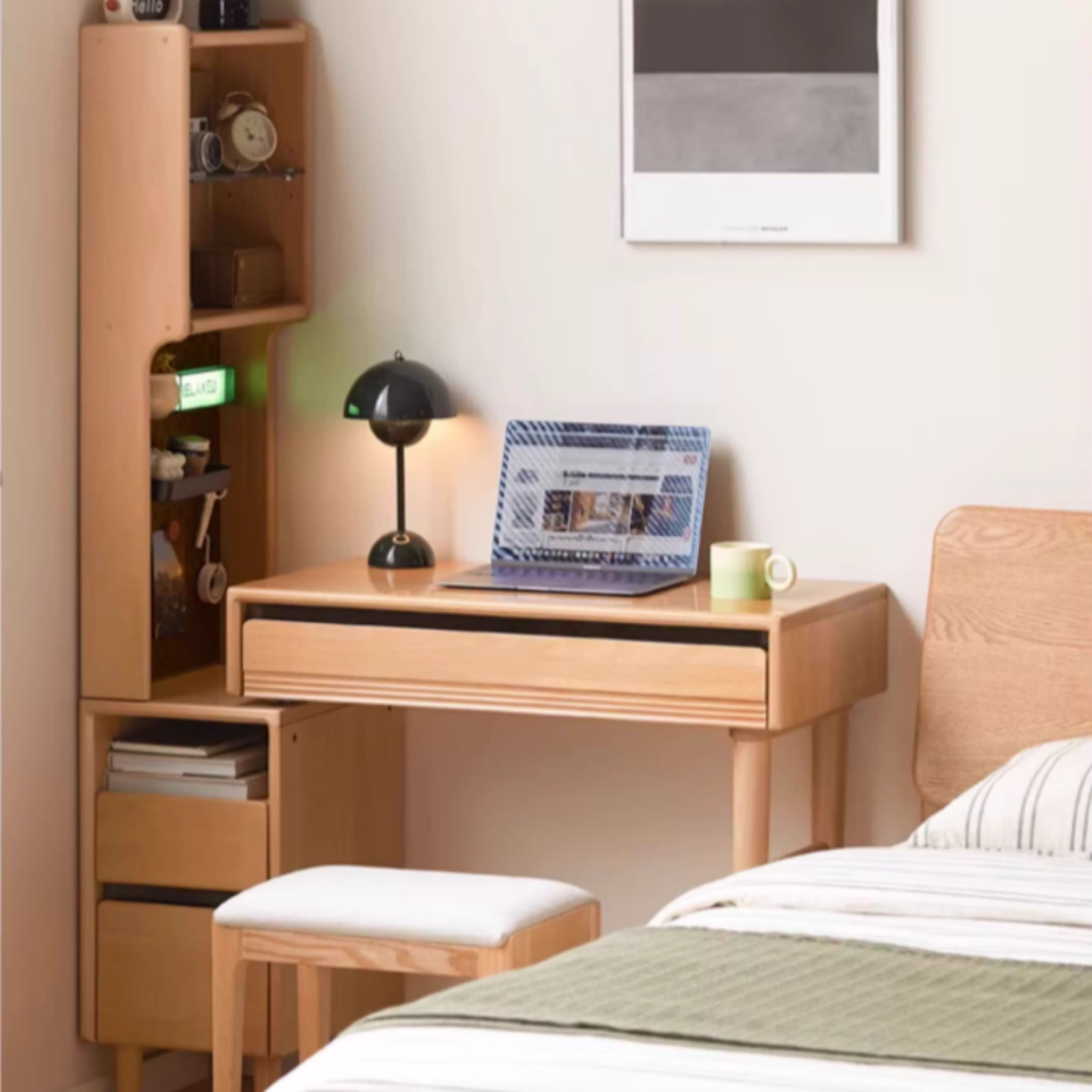 European Beech Solid Wood Retractable Modern Vanity Table.