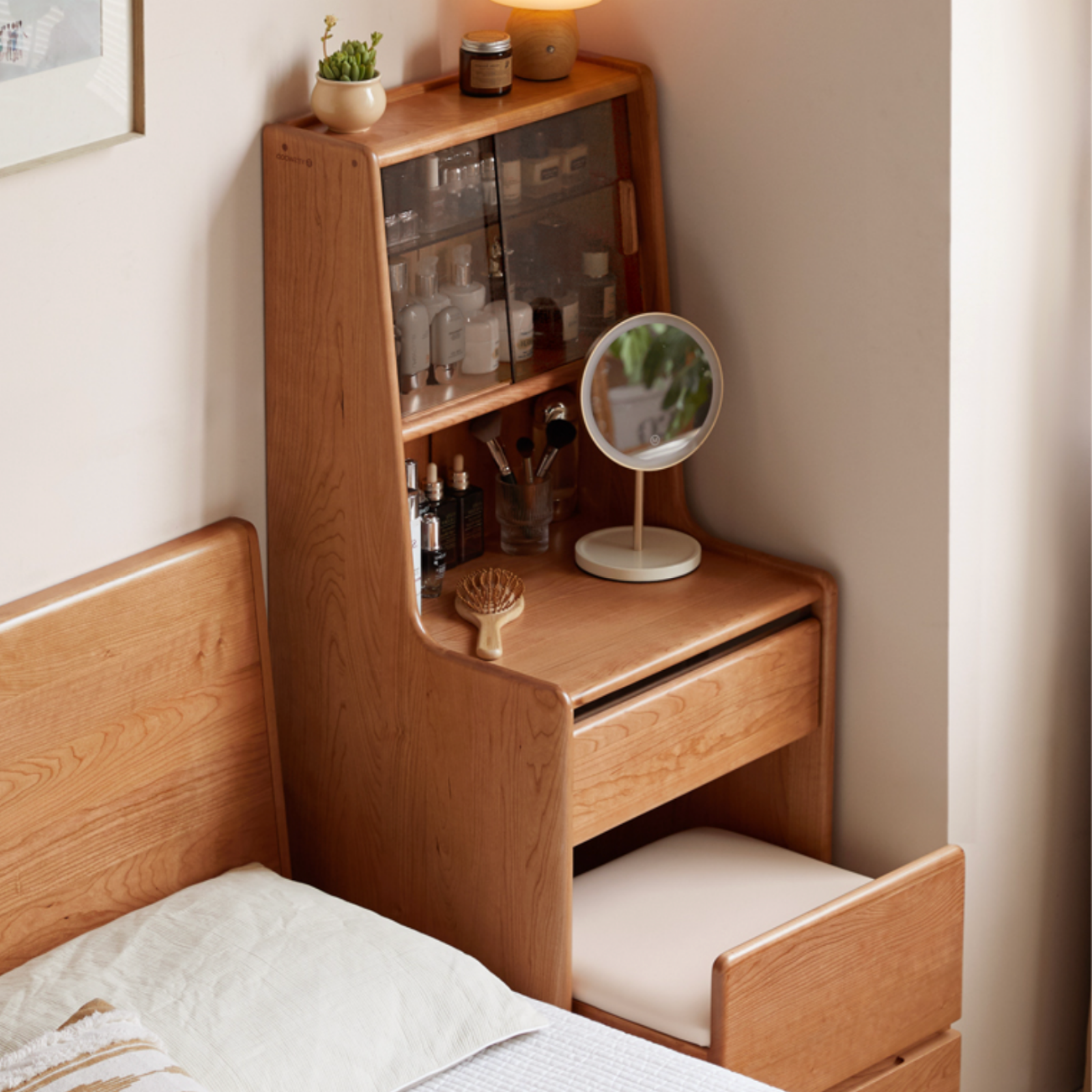 Cherry Solid Wood Multifunctional Retro Vanity Table
