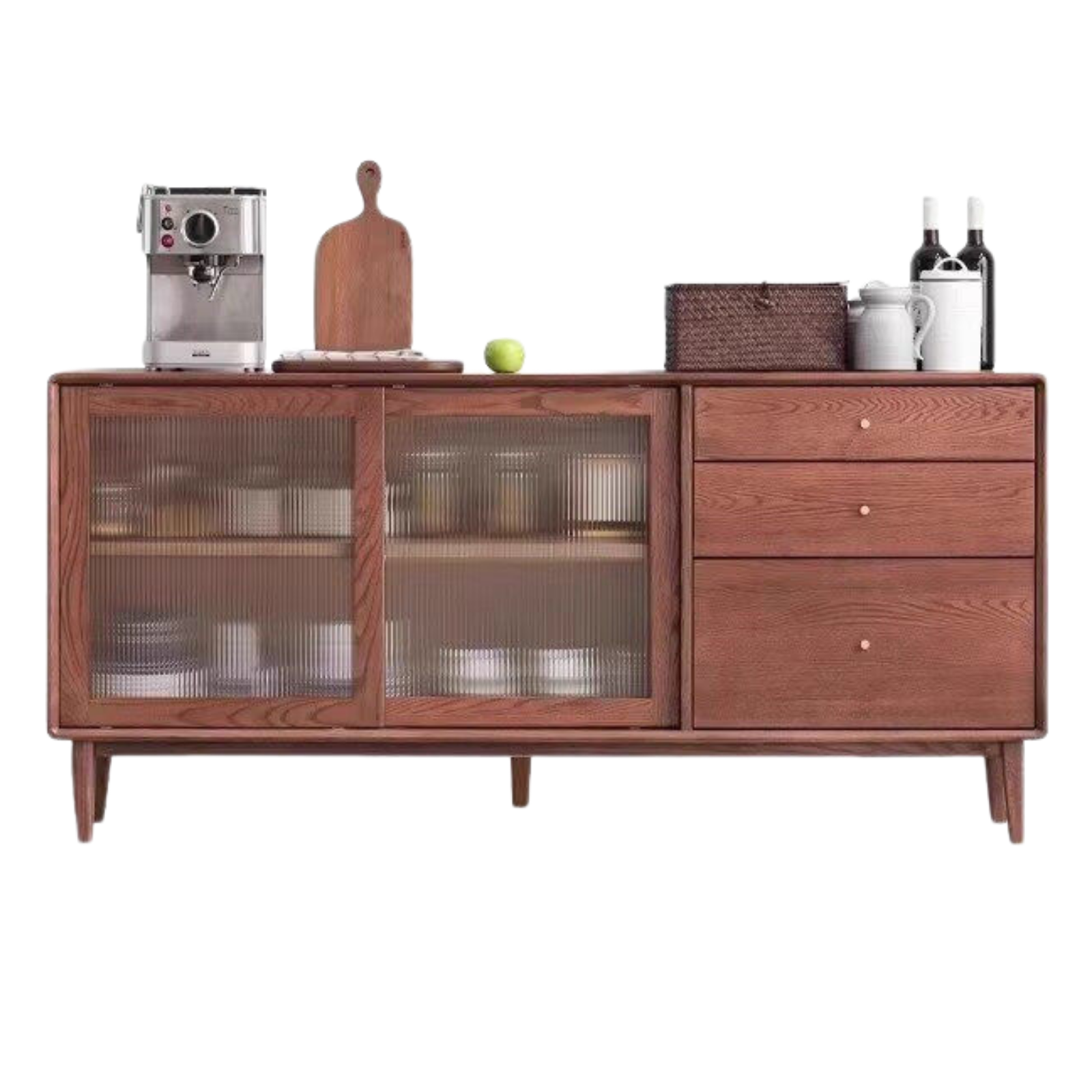 Solid Rubberwood, Oak Solid Wood Sideboard, Buffet Cabinet