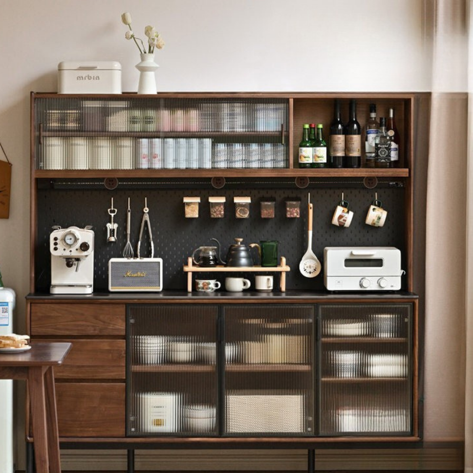 Black Walnut Solid Wood, Sandalwood Rock Sideboard Buffet Cabinet