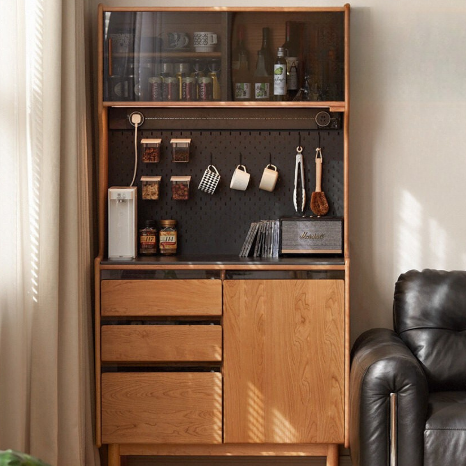 Cherry Solid Wood Rock Board Retro Storage Cabinet