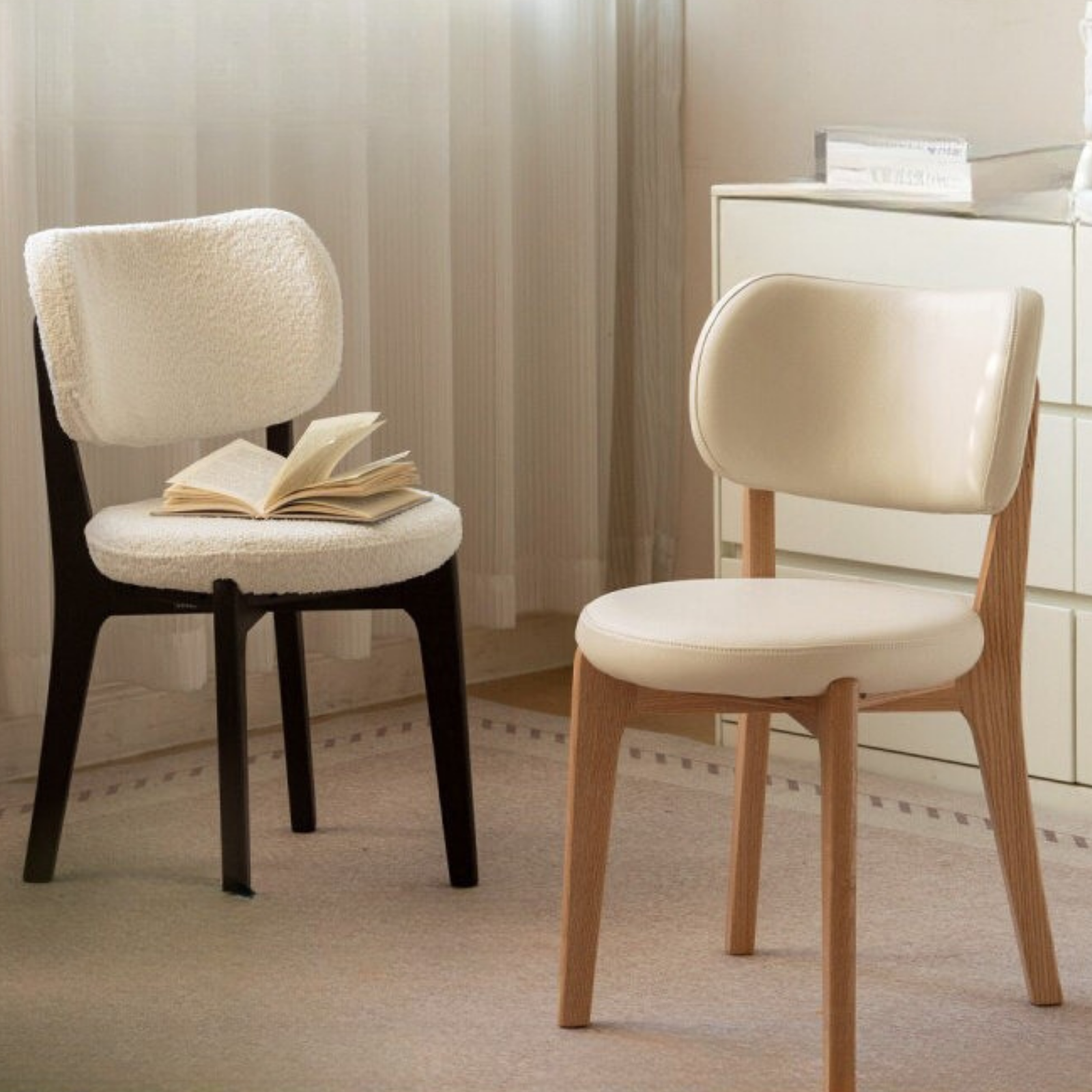 Oak Solid Wood Makeup Stool Lamb Velvet