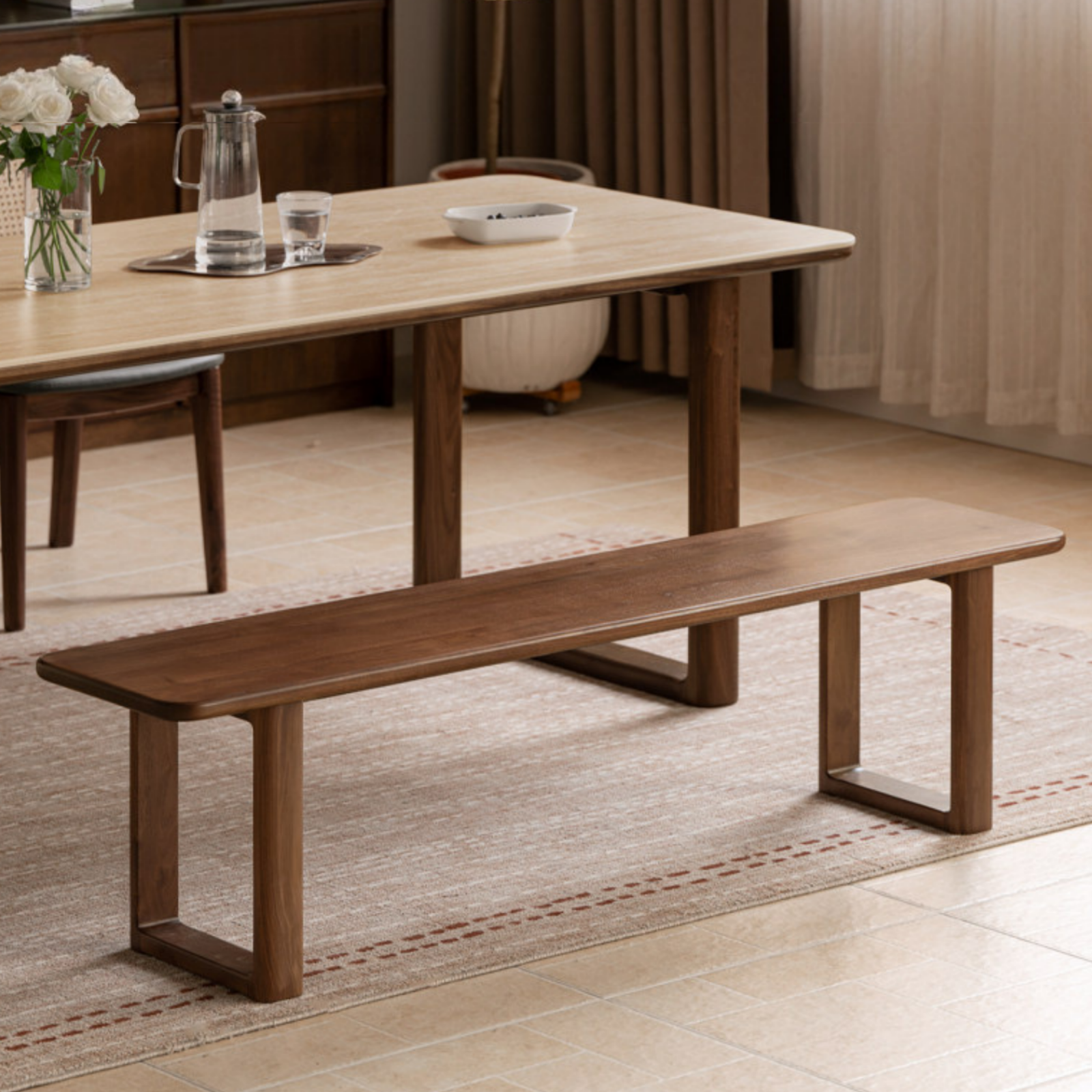 Black Walnut, White Ash Solid Wood Leisure Long Bench