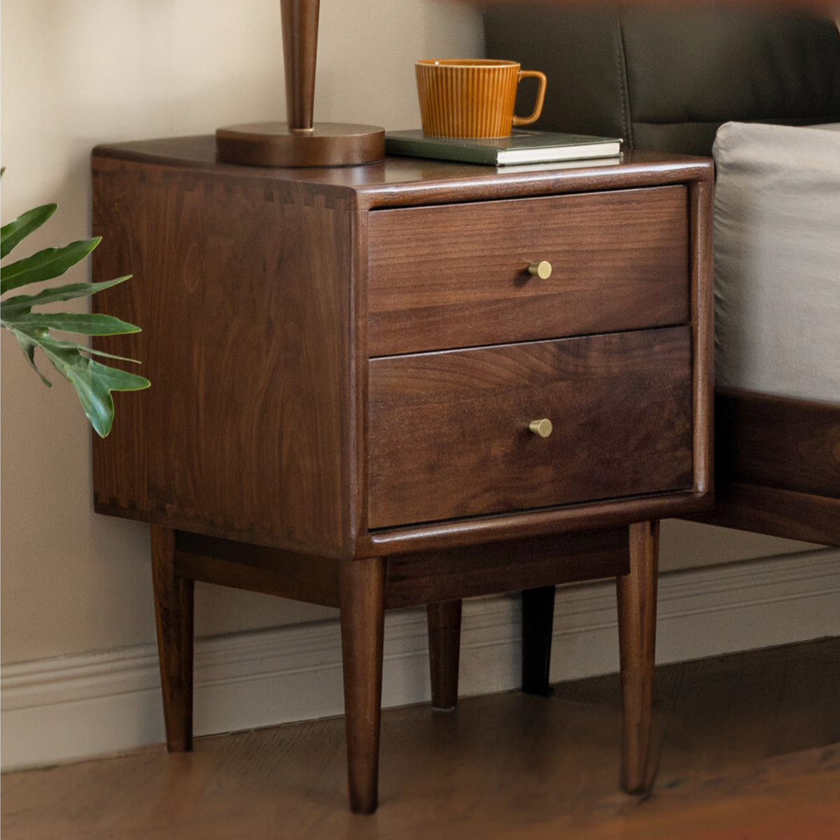 solid wood bedside table simple modern black walnut bedside cabinet ...
