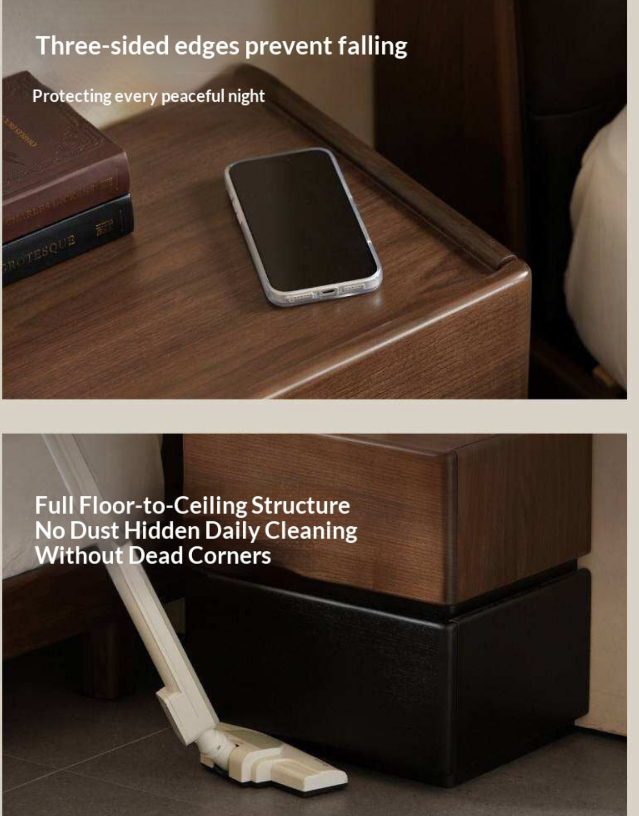 Black Walnut, Oak, Tulipwood Solid Wood, Solid Longan Hardwood Nightstand with Storage Drawer, Italian Style