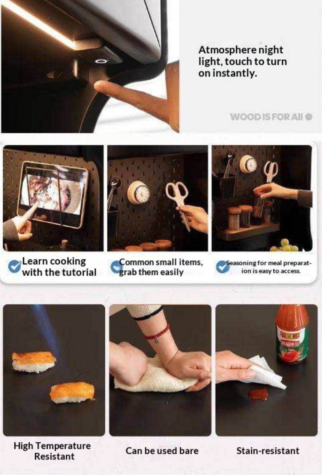 Solid RubberWood Minimalist Style Sideboard with Storage Cabinet