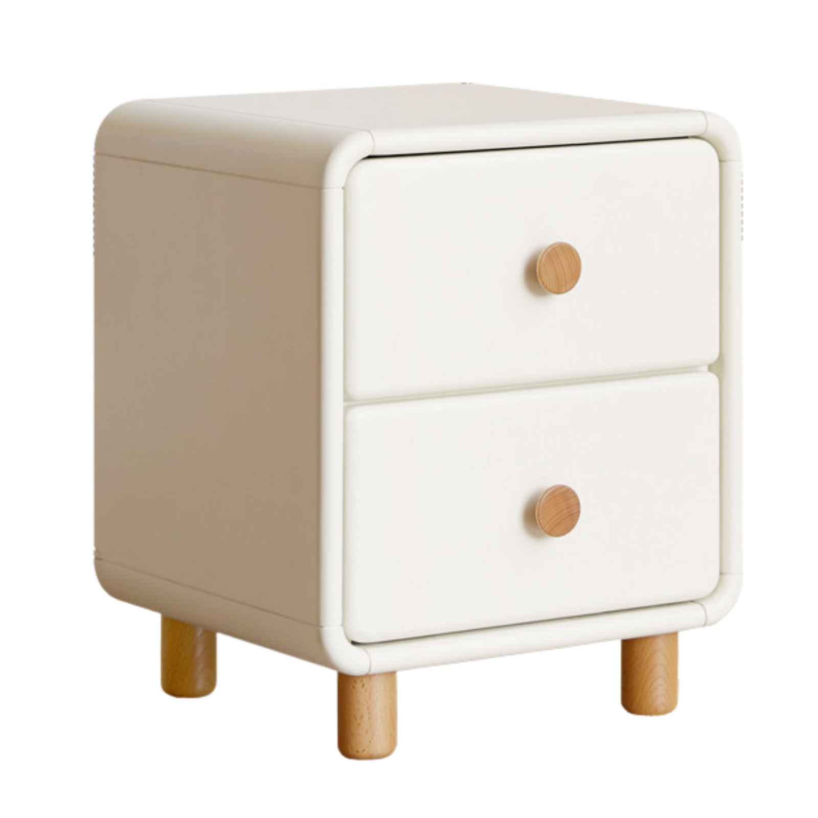 Solid Rubberwood Nightstand Cream Style White Cabinet.