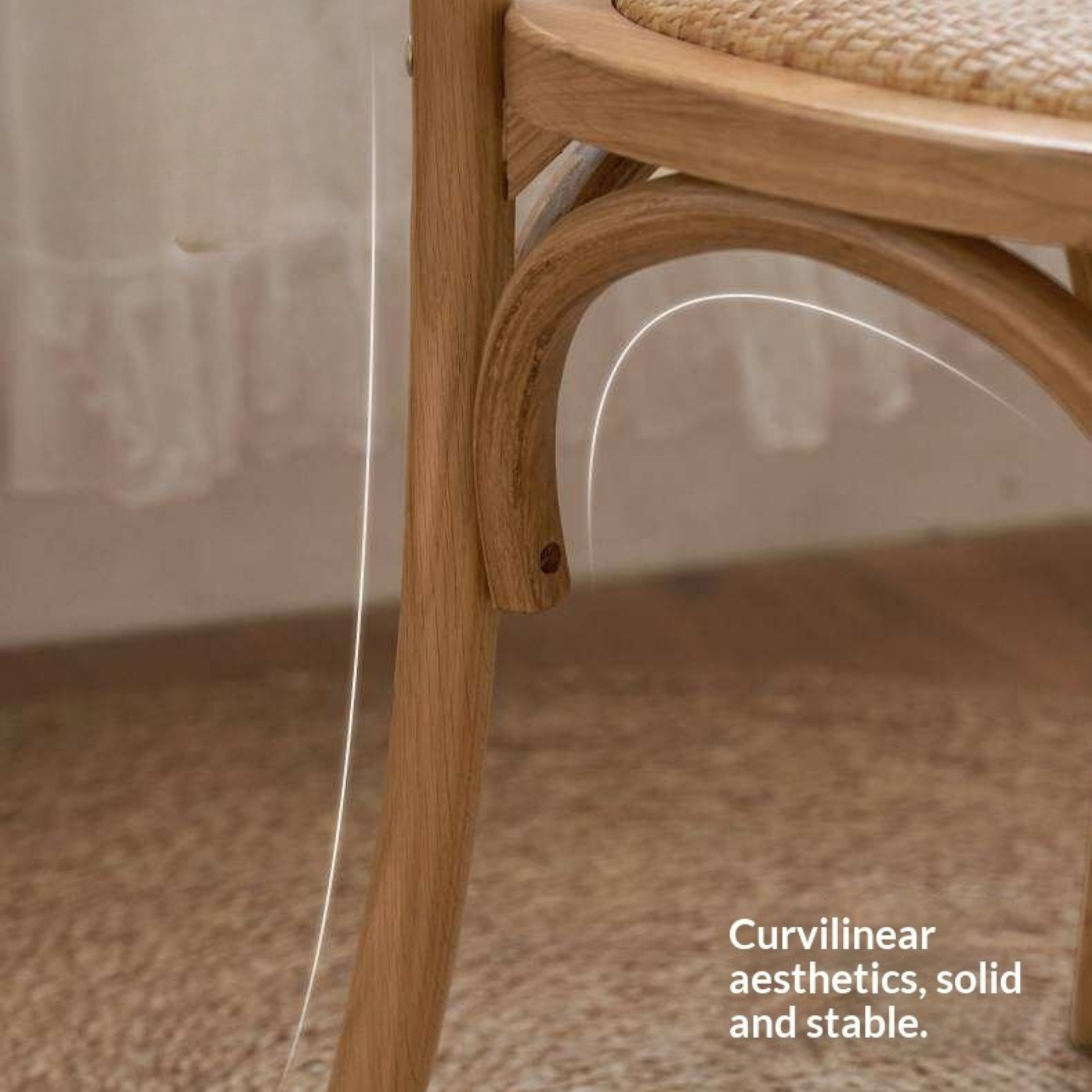 4 pcs -Oak Solid Wood Cane Back Dining Chair, Woven Rattan Side Chair