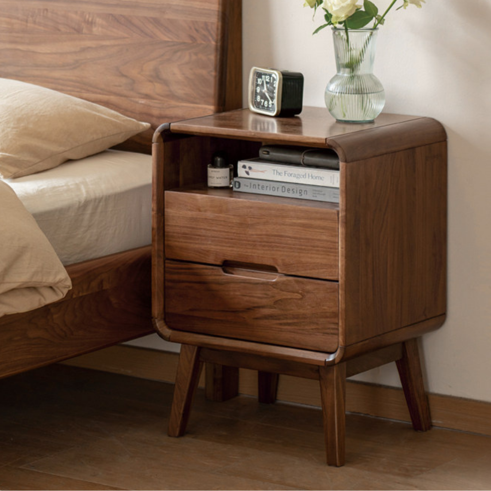 Black Walnut, South American Walnut Solid Wood Modern Storage Small Nightstand