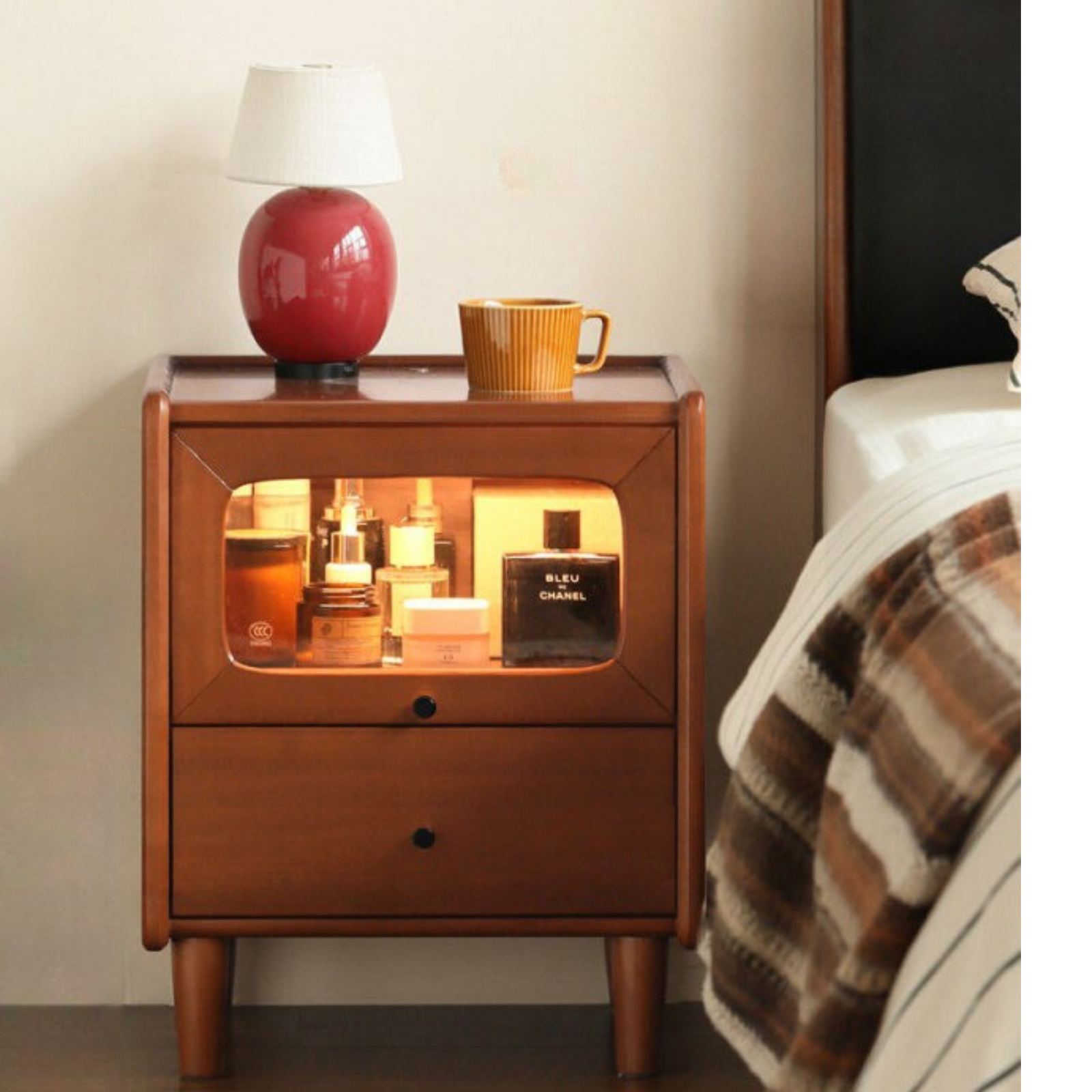 Tulipwood Solid Wood Medieval Style Ultra-Narrow Nightstand.