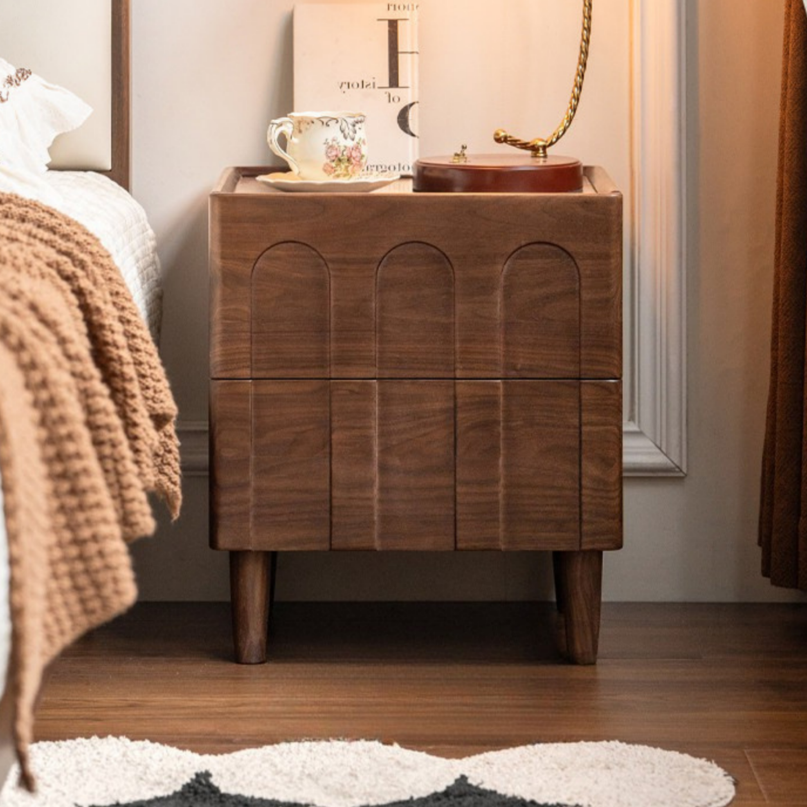 Black Walnut, Poplar, Sandalwood Solid Wood Modern Simple Nightstand.