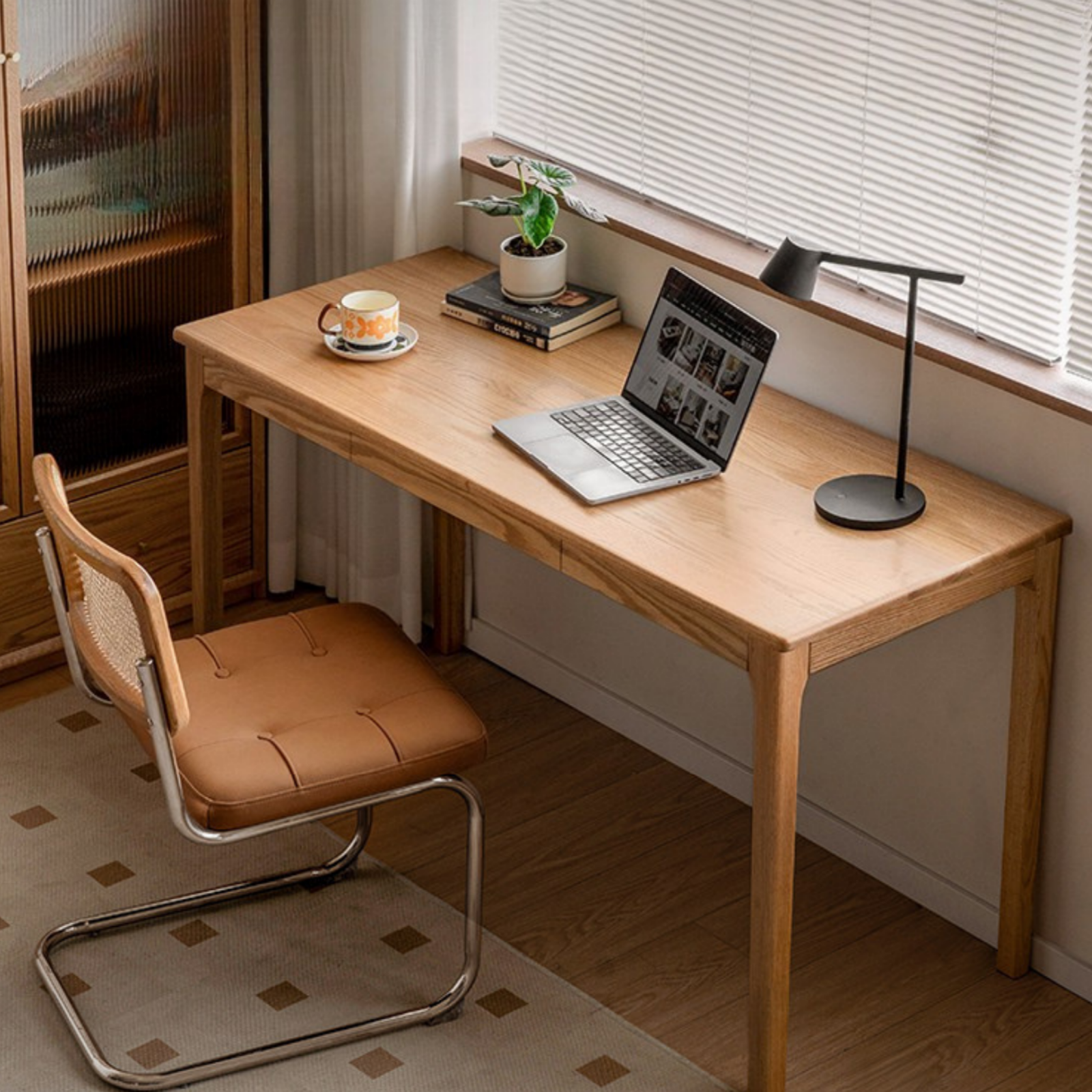 Oak, Beech Solid Wood Office Desk with drawers