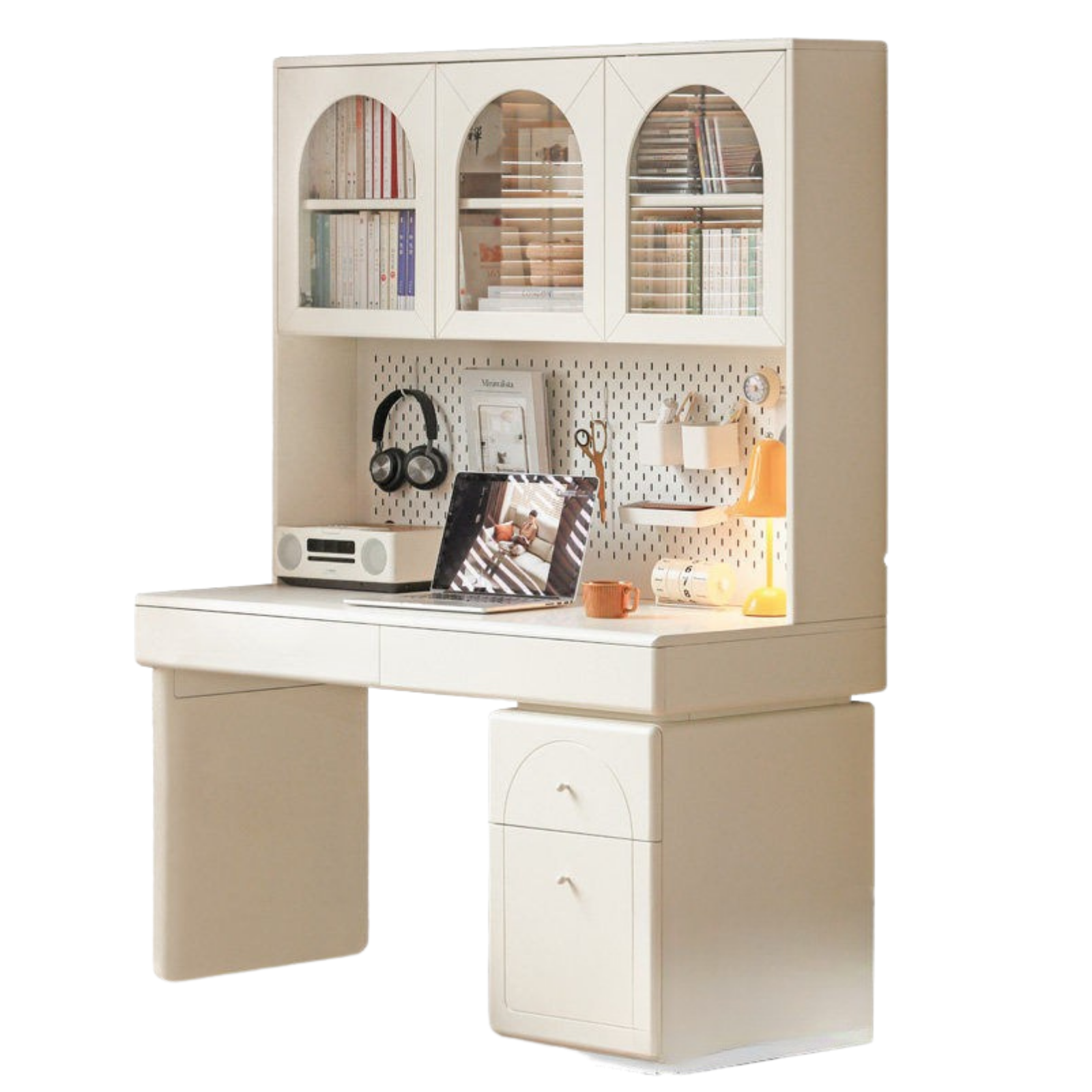 Solid RubberWood Wood Desk Bookshelf Integrated Study Table