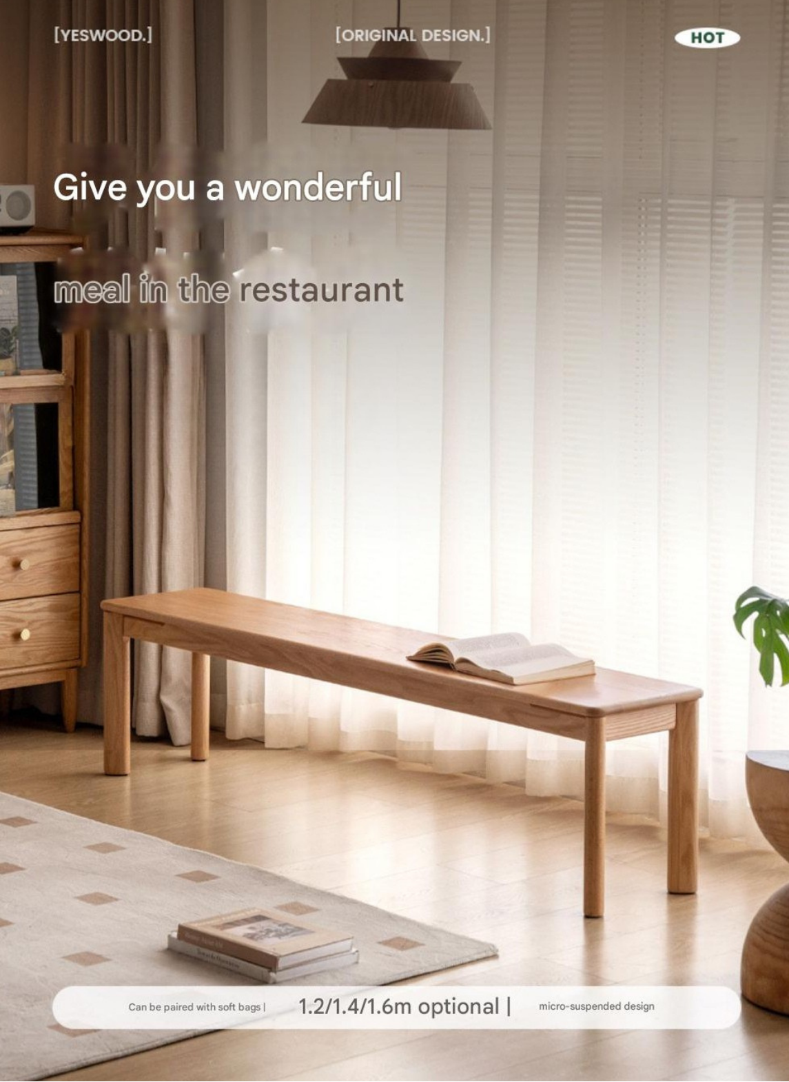 Ash, Oak Solid Wood Modern Long Bench