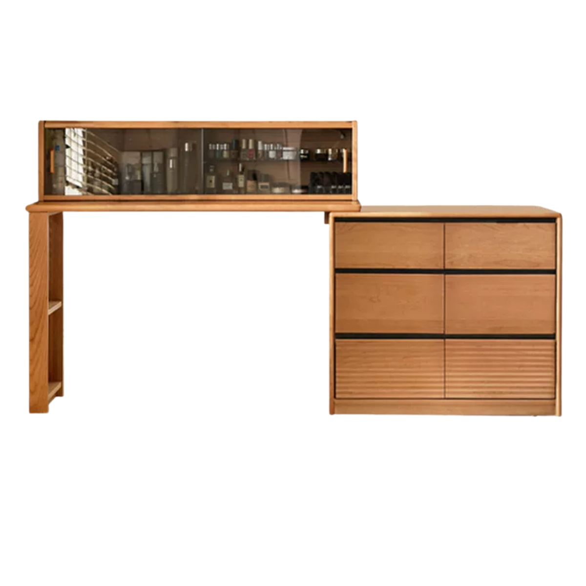 Сherry Solid Wood Retro Corner Vanity Table.
