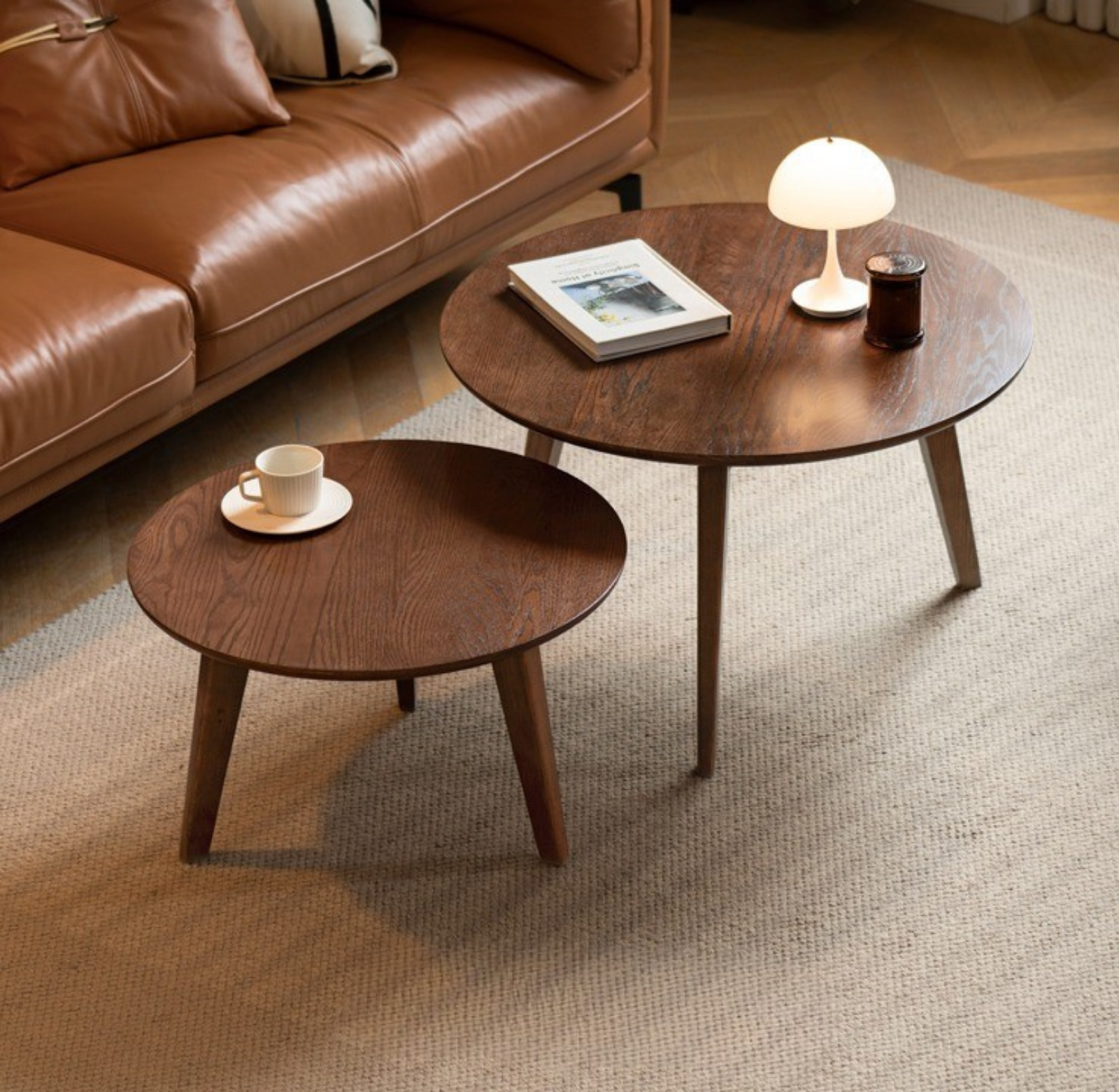 Oak, Rubberwood Solid Wood Round Coffee Table