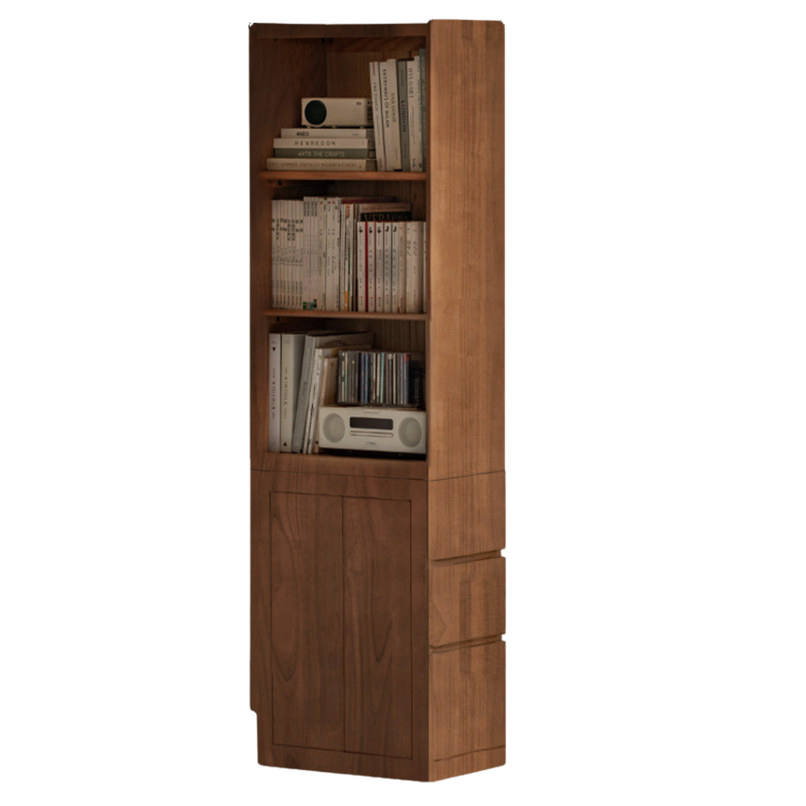 Solid Rubberwood, Oak Solid Wood Bookcase, Floor-Standing Storage Cabinet