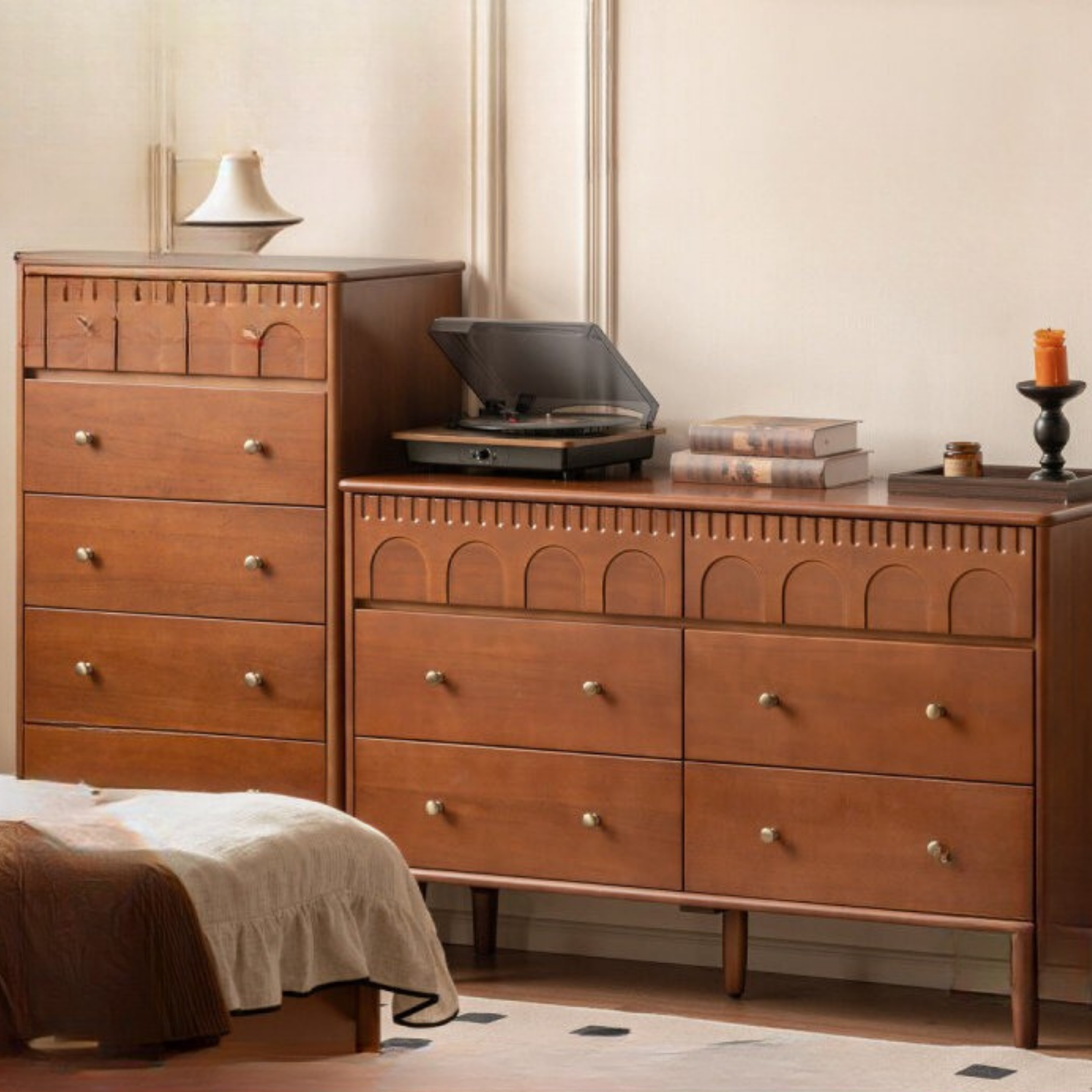 Poplar Solid Wood Medieval Style French Retro -Drawer Chest